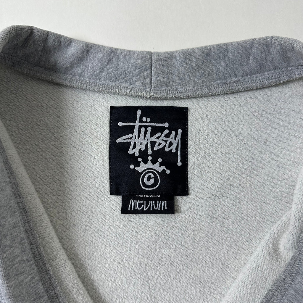 Stussy Cardigan Sweater Felt Patch Crown-topped “S” Logo in Gray (Size Medium)
