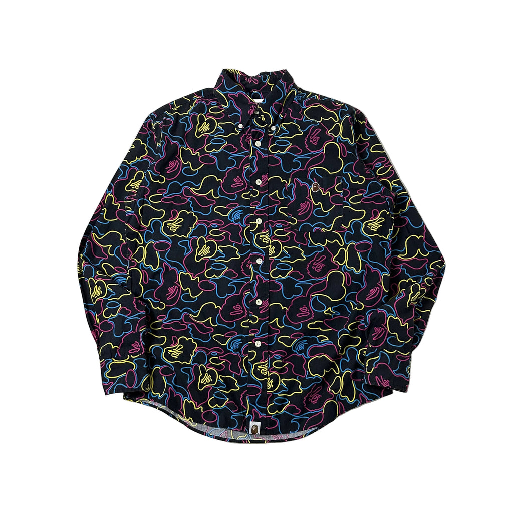 BAPE OG Neon Camo Button-Down Long sleeve Shirt in Black (Best Fit Large)