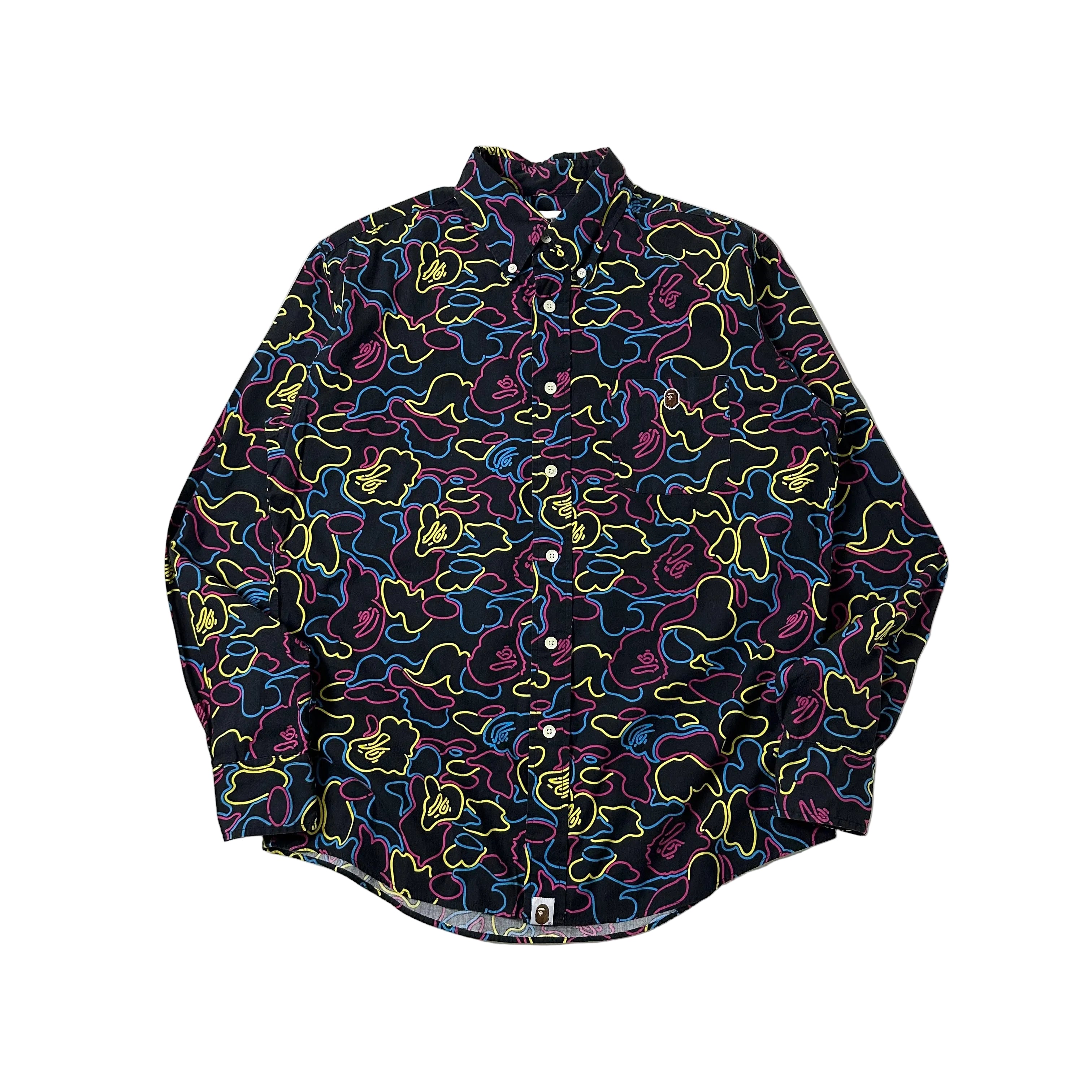 BAPE OG Neon Camo Button-Down Long sleeve Shirt in Black (Best Fit Large)