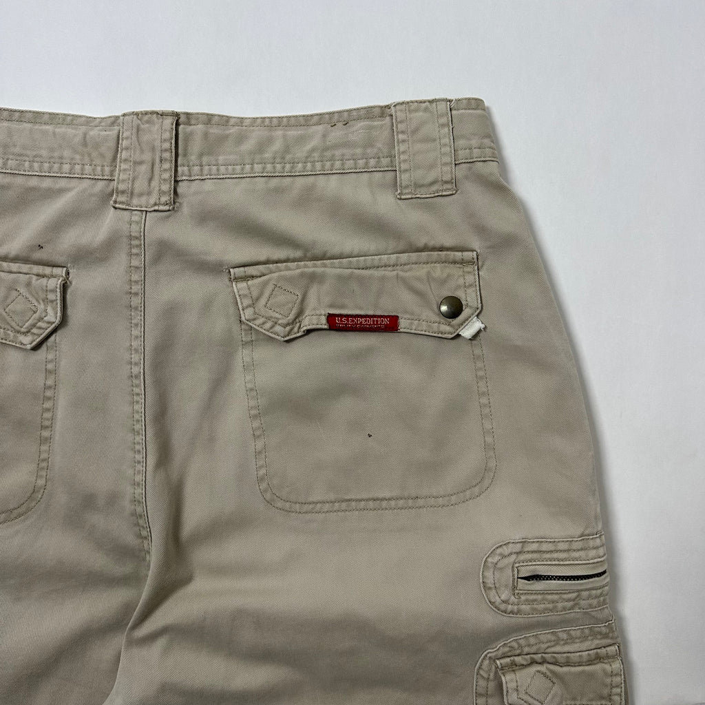 U.S Expedition Y2k Baggy Long Cargo Shorts Beige Size 36