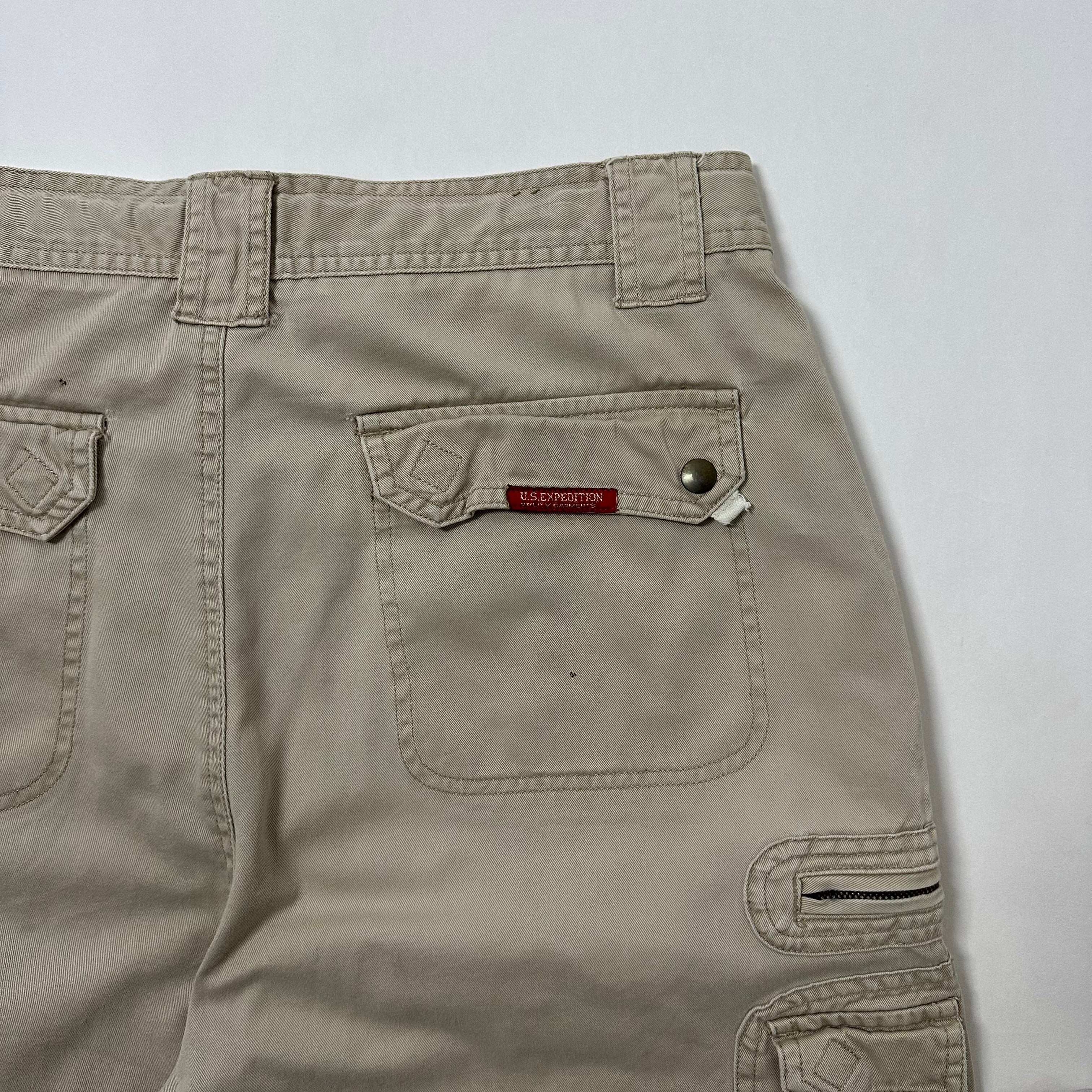 U.S Expedition Y2k Baggy Long Cargo Shorts Beige Size 36