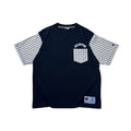 Champion T-shirt with Contrasting Pinstripe Sleeves Navy Blue Size Medium (Fits Large)