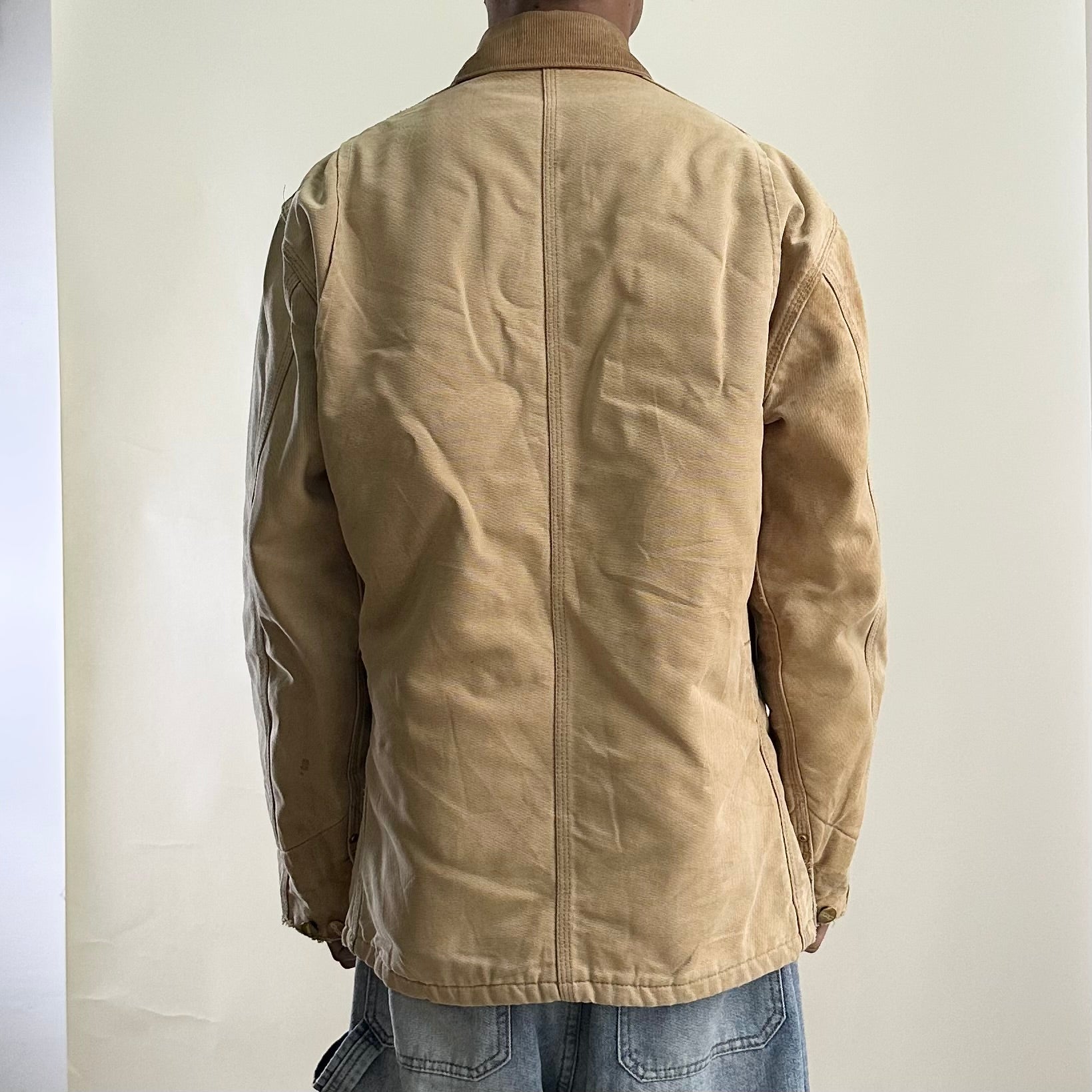 Vintage Carhartt Duck Canvas Chore Coat Jacket in Tan Brown (Size 44 Large)