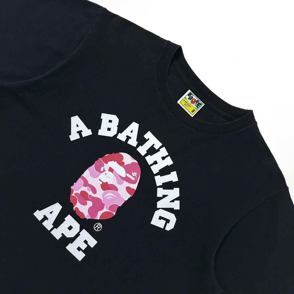BAPE Pink Camo College Tee in Black (Size Medium)