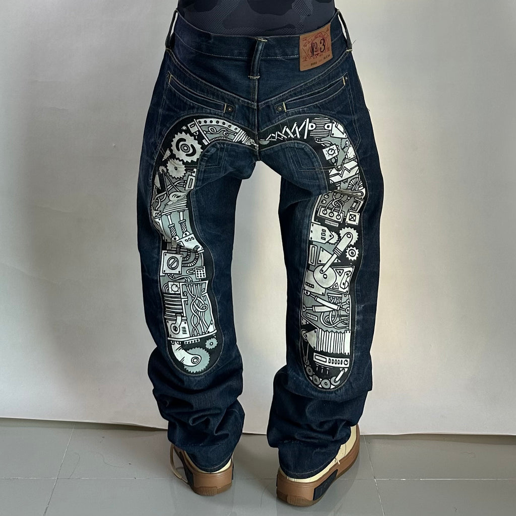 Evisu Big Daicock Mechanical Motif Selvedge Denim Size 30-32
