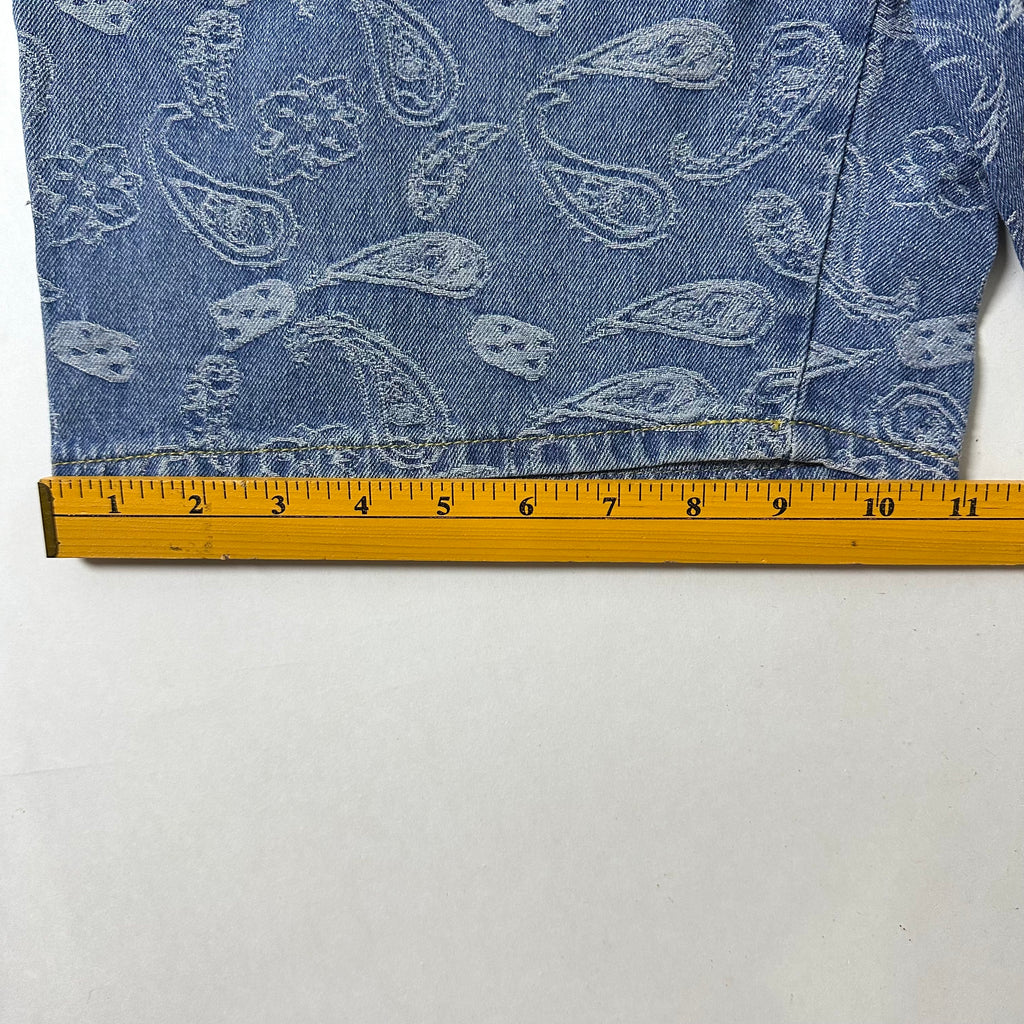 Paisley Bandana Carpenter Jorts in Light Wash Blue (Size 30-31)