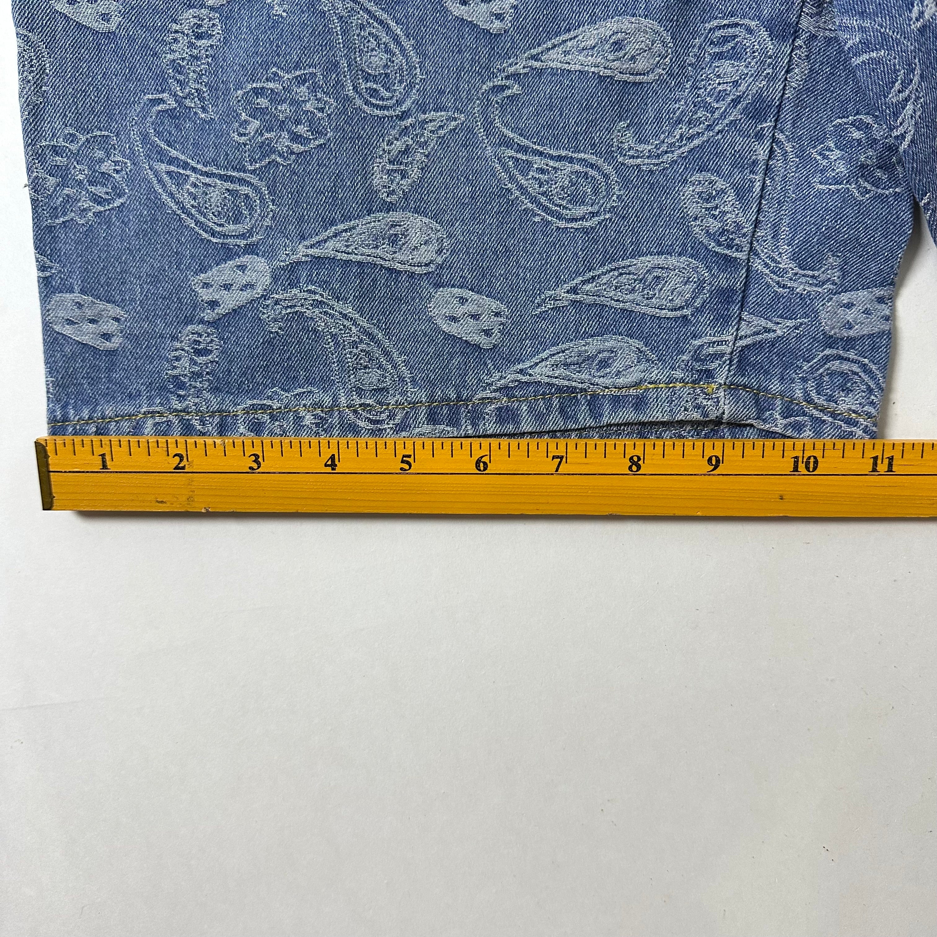 Paisley Bandana Carpenter Jorts in Light Wash Blue (Size 30-31)