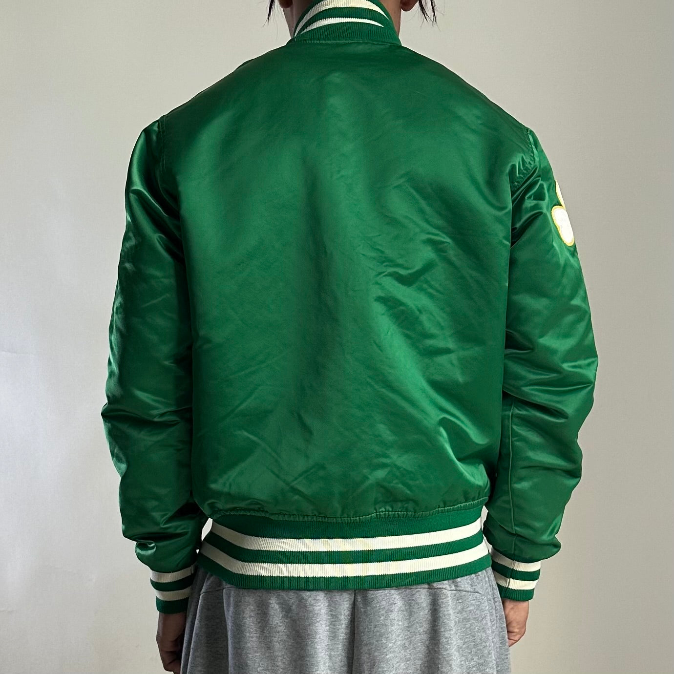 Vintage Boston Celtics Starter Bomber Jacket in Satin Green (Size Small) Boxy Fit