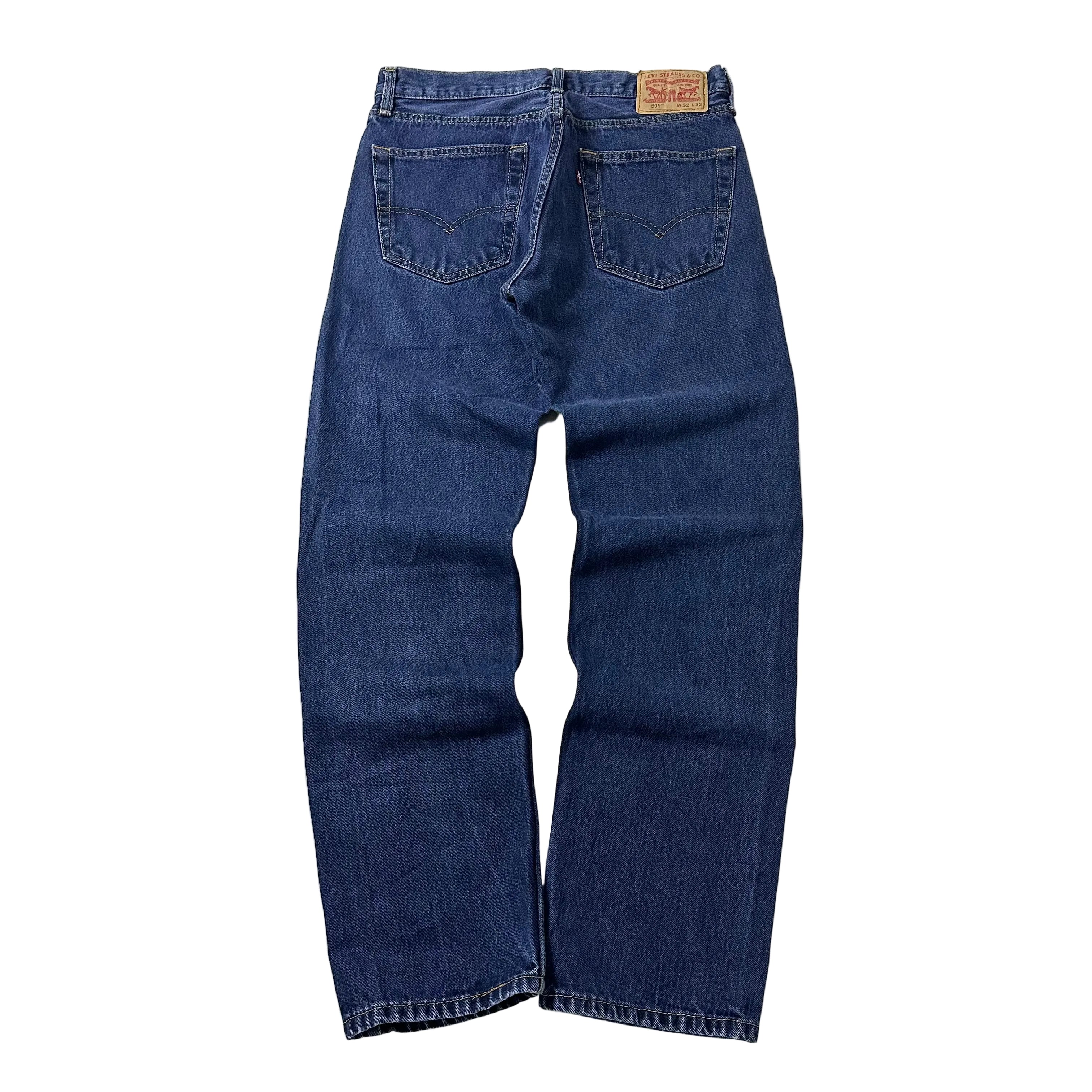 Levi’s 505 Regular Straight Fit in Dark Stonewash Blue Denim (Size 32)