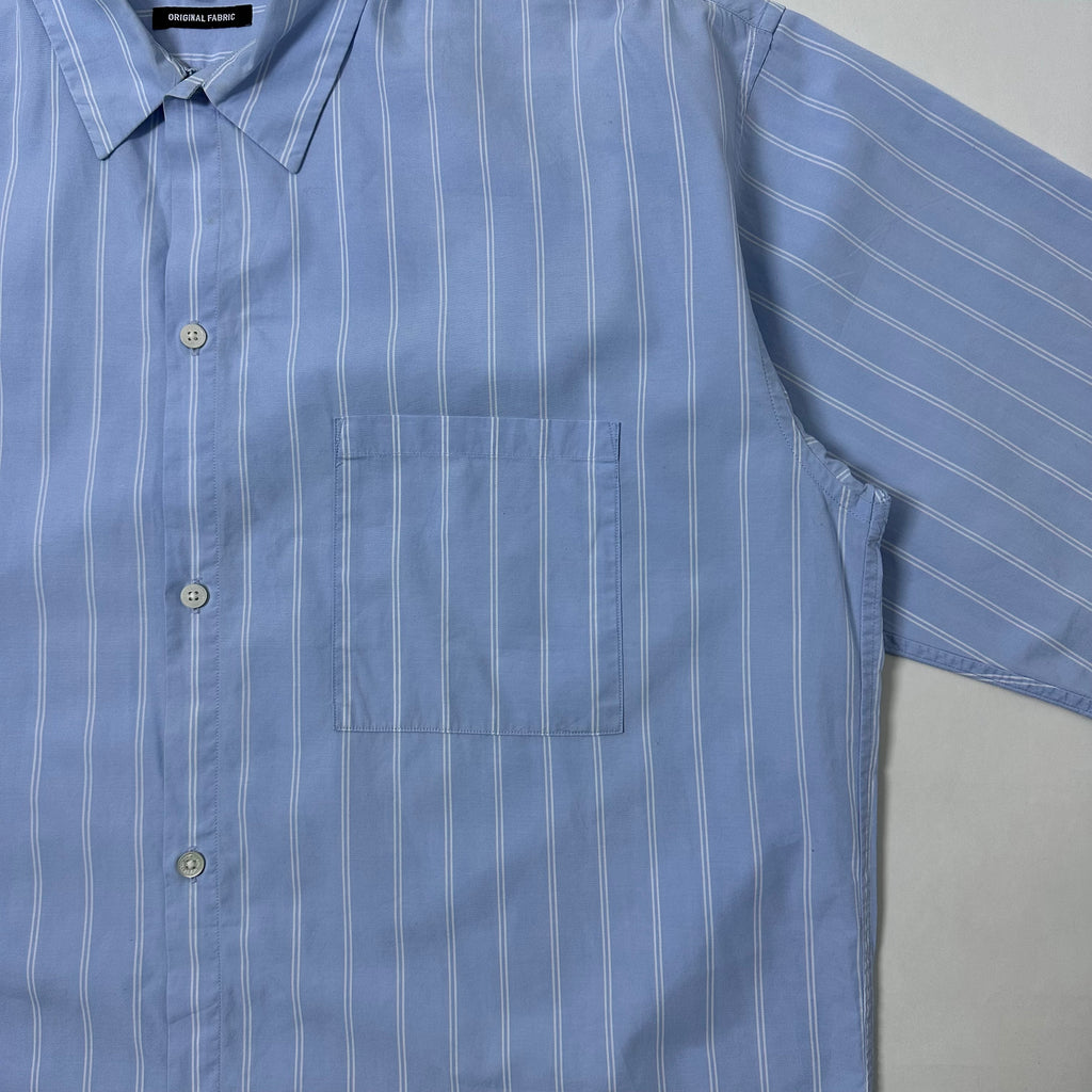 BEAMS Original Fabric Pinstripes Button down Polo in Light Blue (Size Large)