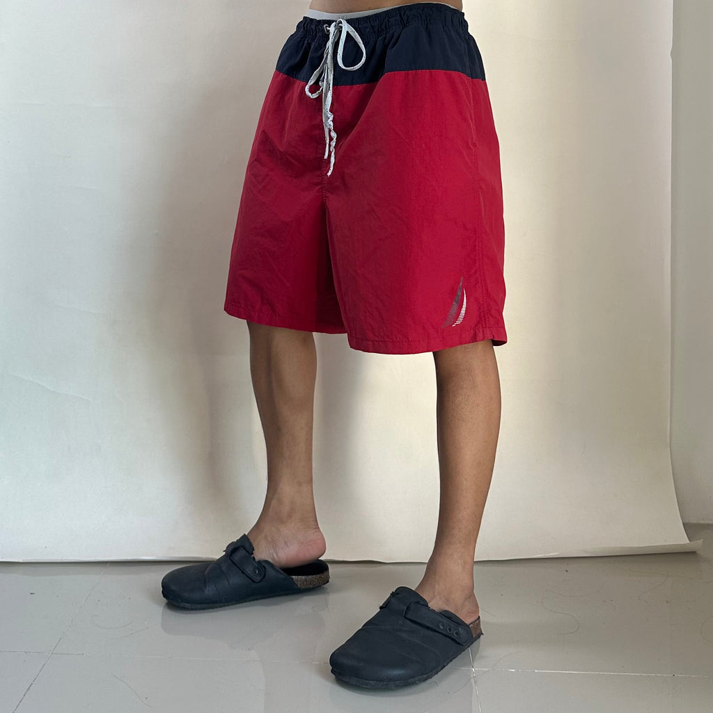 Nautica Swim Trunks Shorts Big Logo Red Dark Blue Size XL (42-46)