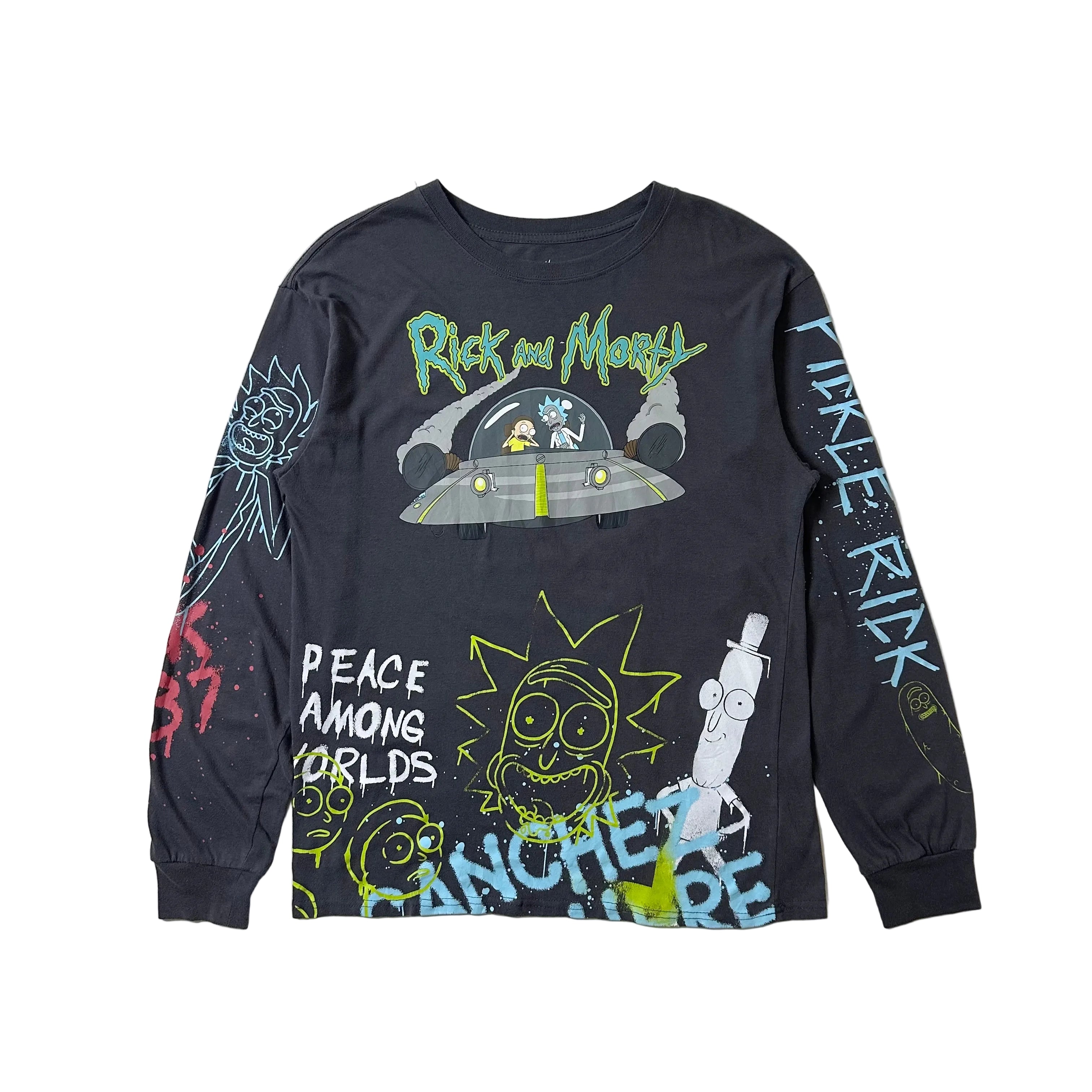 Rick and Morty Airbrush Longsleeve Graphic Shirt in Dark Gray (Size Medium)