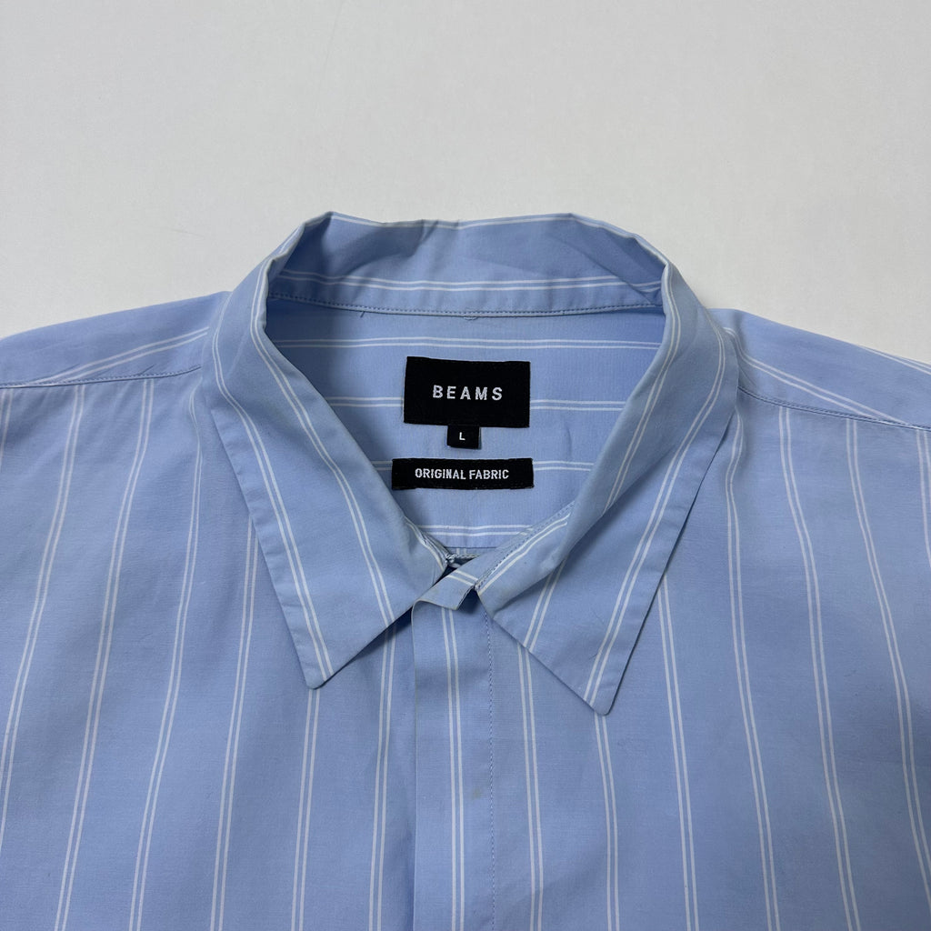 BEAMS Original Fabric Pinstripes Button down Polo in Light Blue (Size Large)