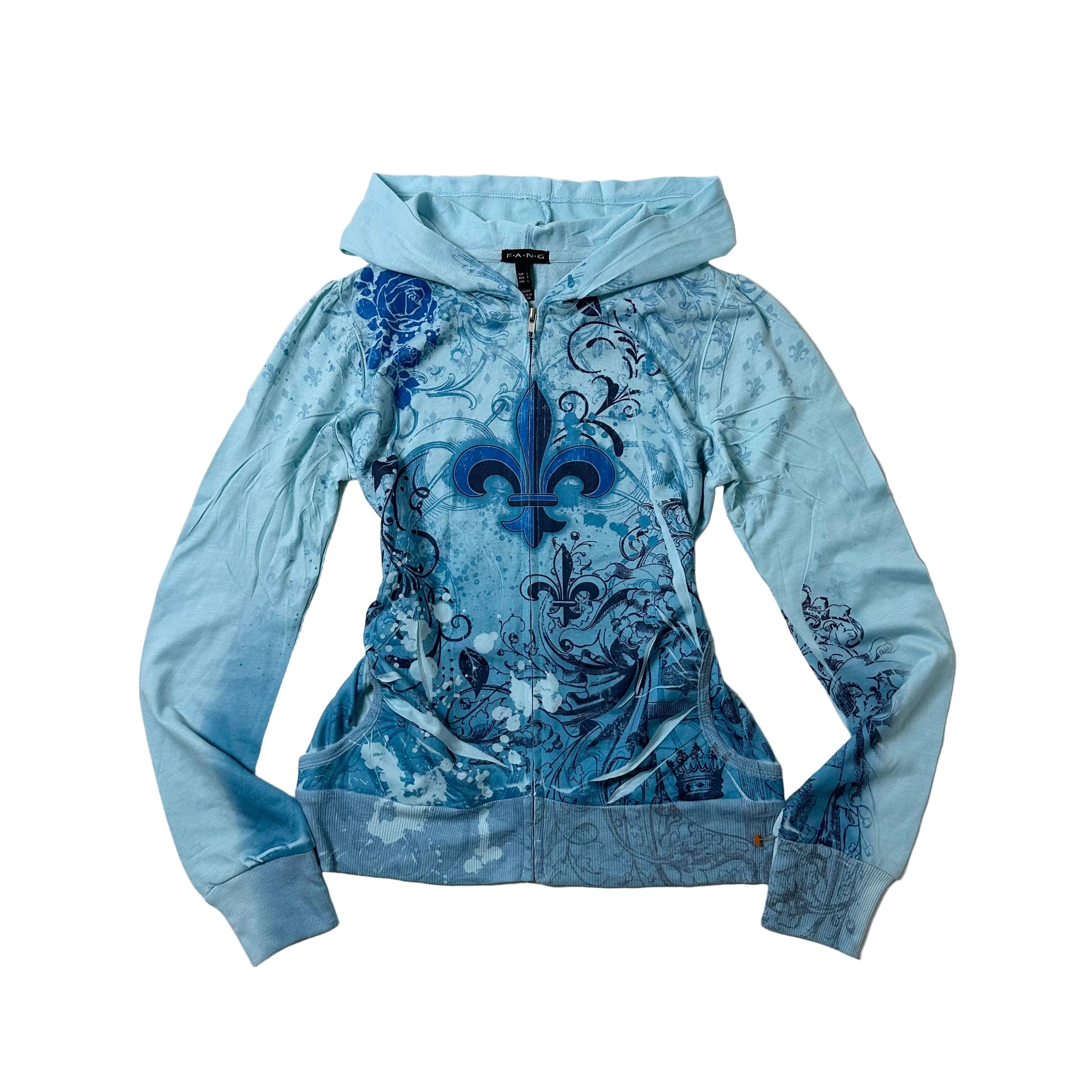 F.A.N.G Women Zip-up Y2K Hoodie in Blue (Size Large)