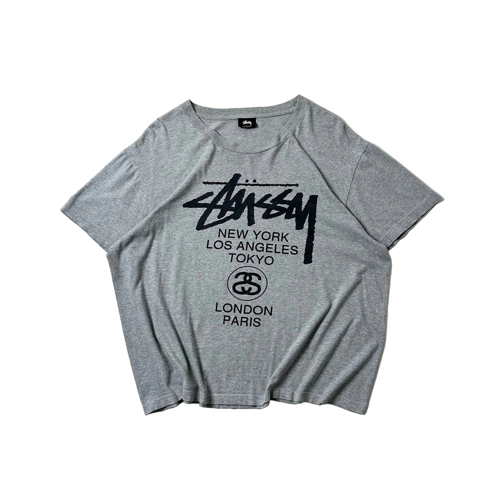 Stussy World Tour T-shirt in Gray (Size Large) Boxy Fit