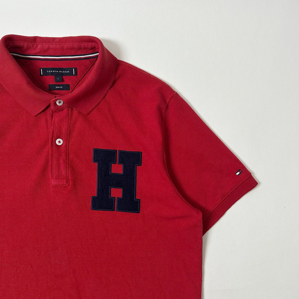Tommy Hilfiger Polo T-shirt in Red Big Letter “H’ Varsity Style on chest (Size Large)