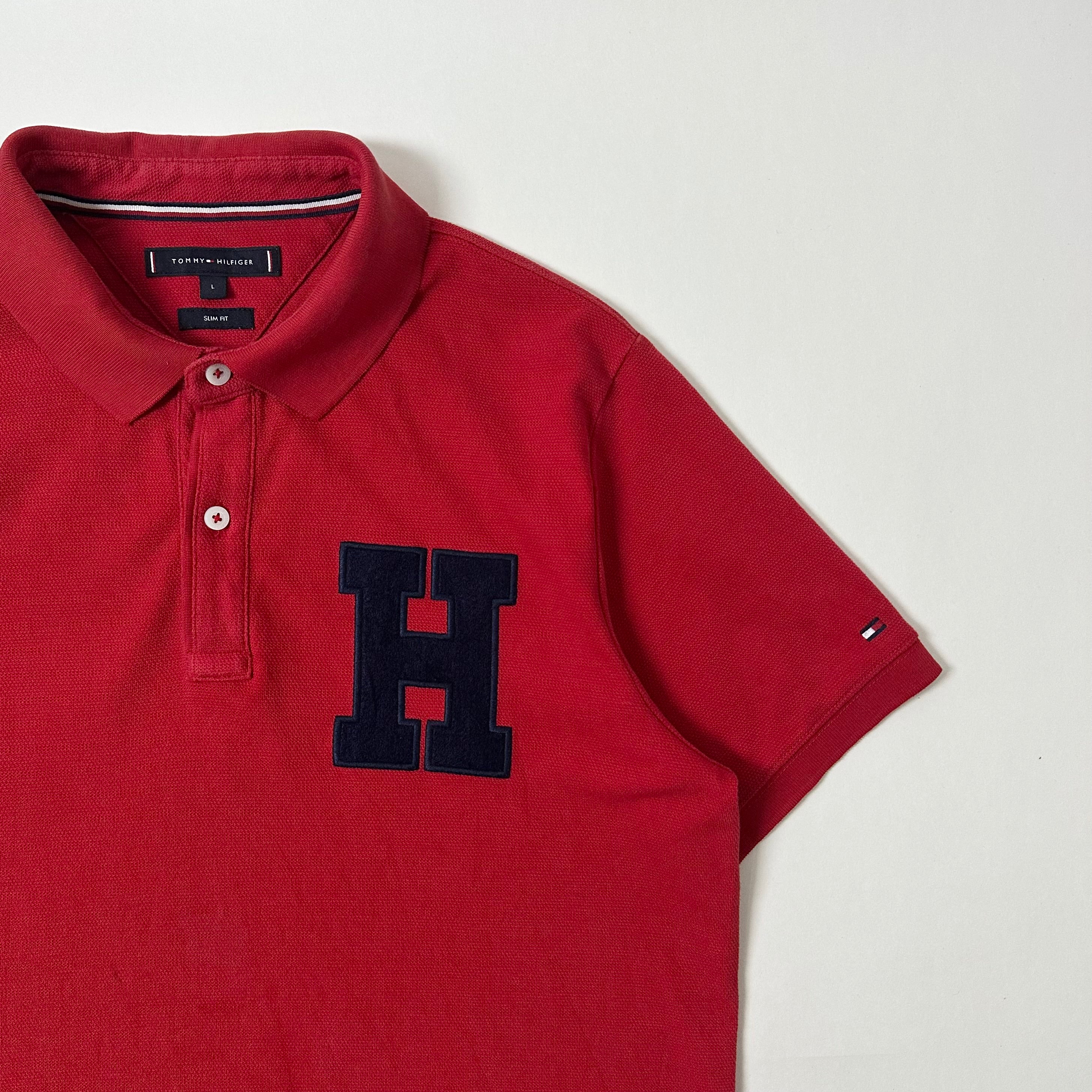 Tommy Hilfiger Polo T-shirt in Red Big Letter “H’ Varsity Style on chest (Size Large)