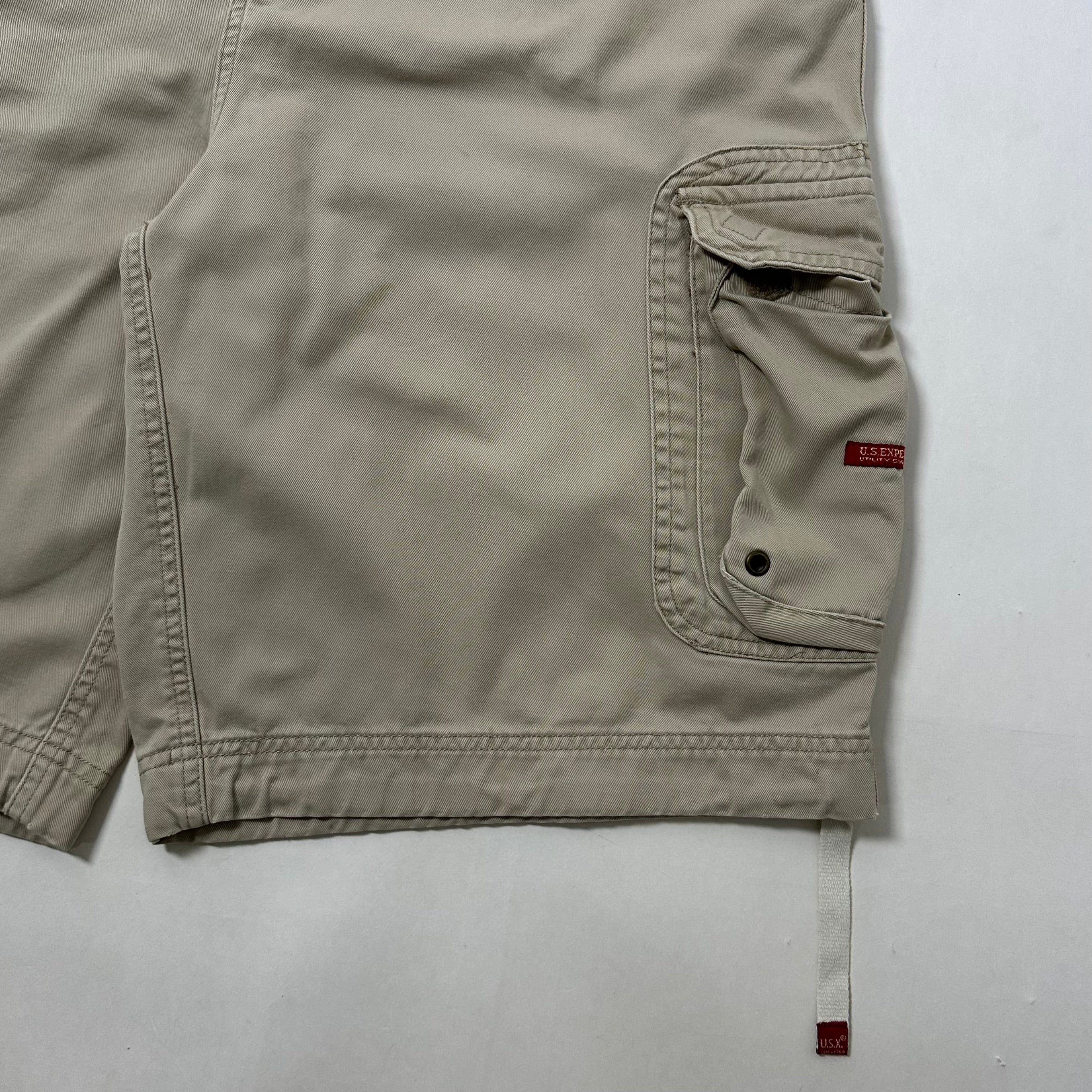U.S Expedition Y2k Baggy Long Cargo Shorts Beige Size 36
