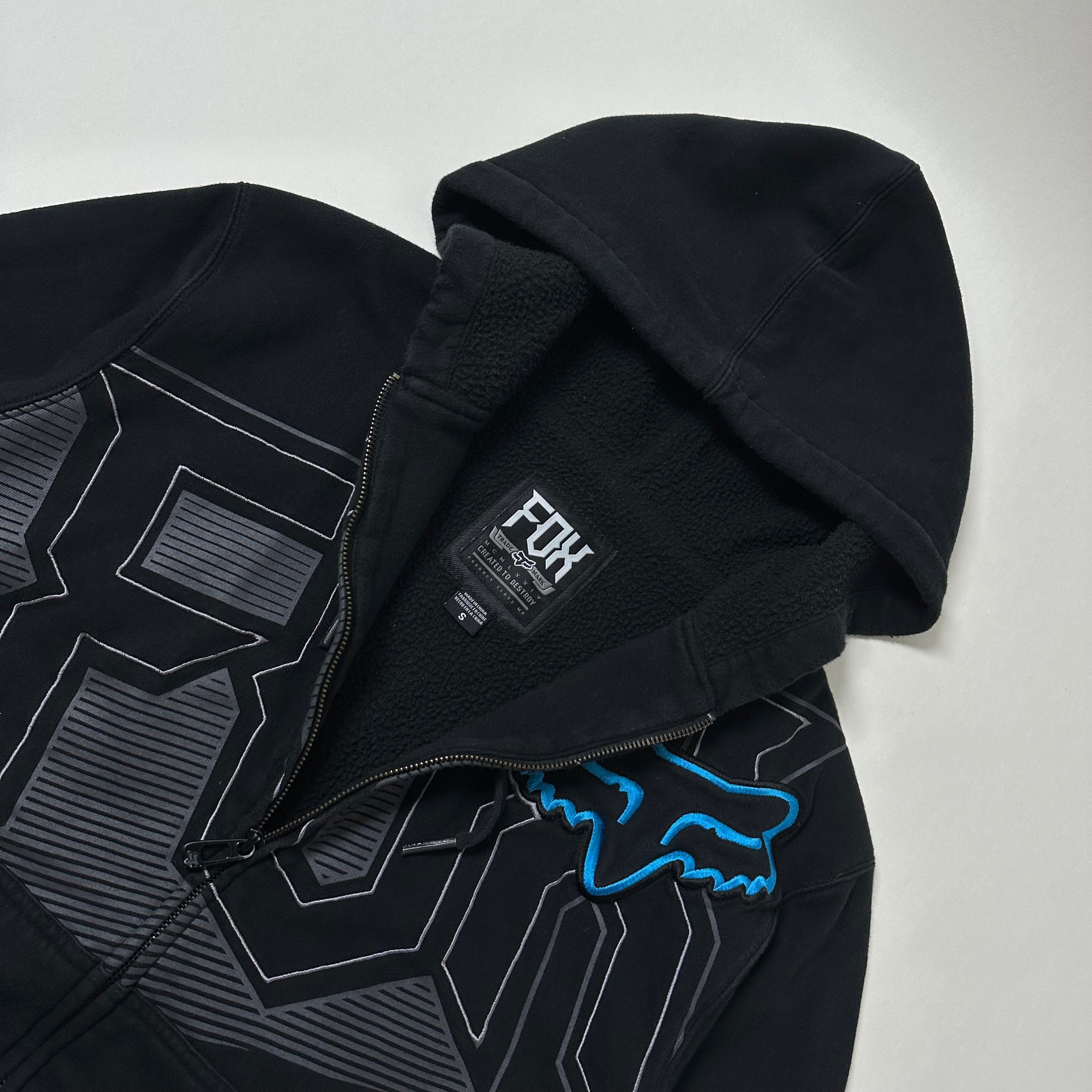 Fox Racing Y2k Zip-up Hoodie Big Logo in Black Size Small (Fits Medium)