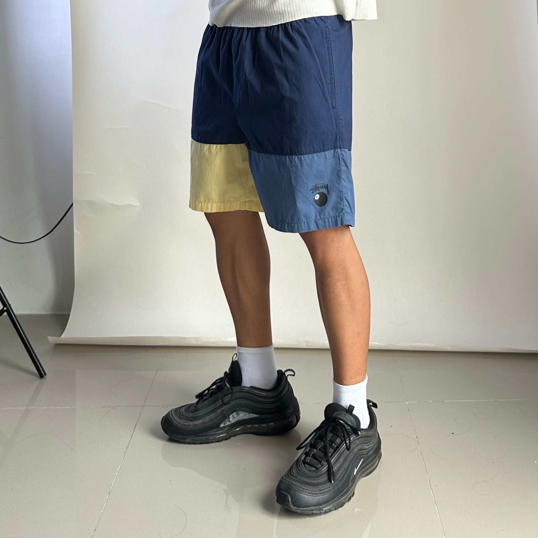 Stussy Nylon Shorts 8 Ball Logo in Three-tone color (Size 28-34)