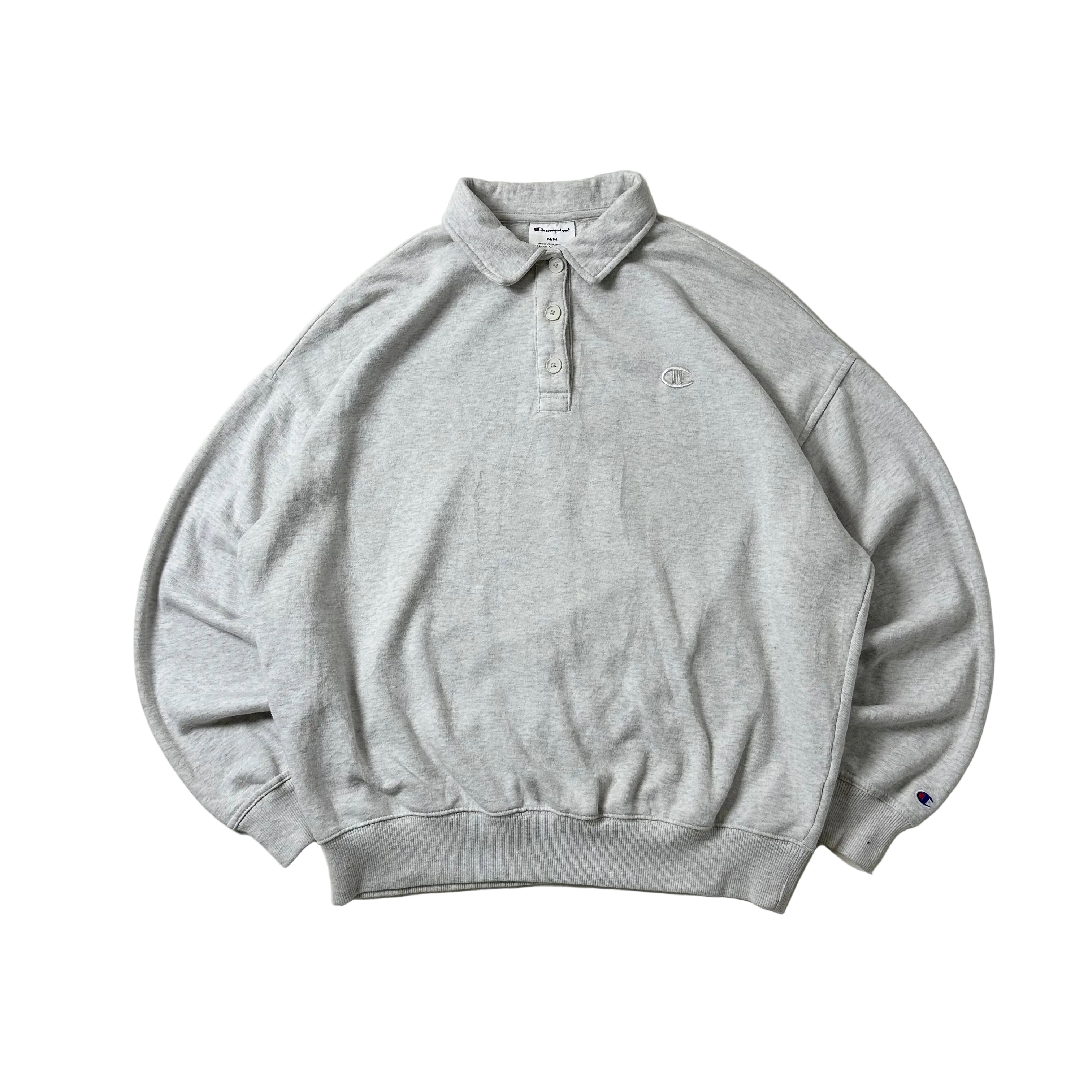 Champion Polo Sweatshirt in Light Gray (Size Medium) Boxy Fit