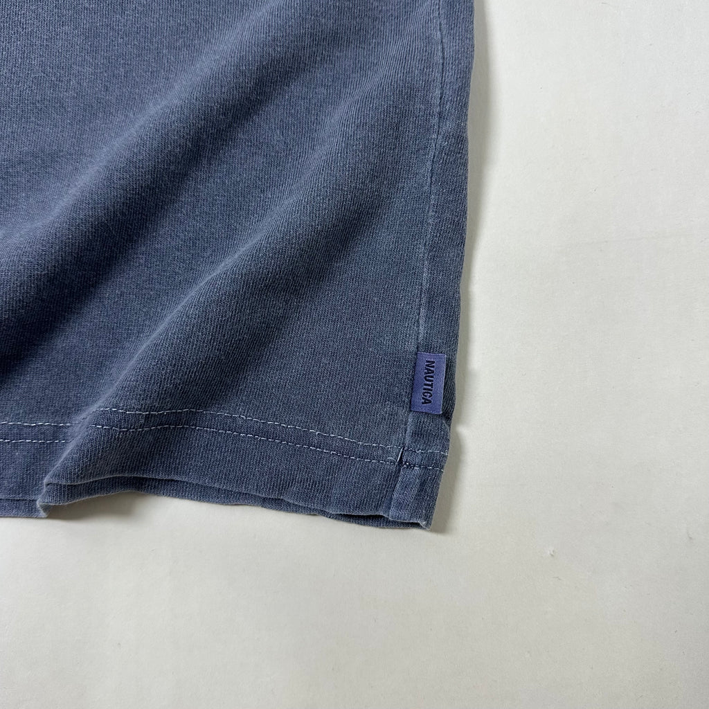 NAUTICA JAPAN Hasegawa Pigment Dyed Arch Logo T-shirt with Multiple Pin holes Size Medium Oversized