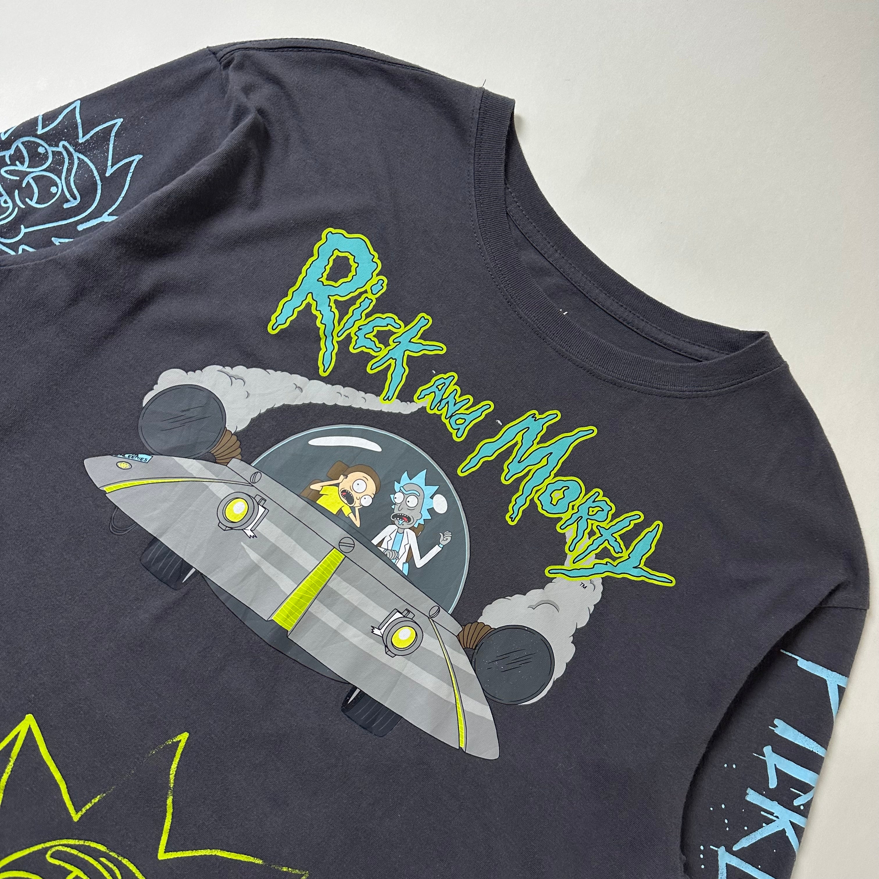 Rick and Morty Airbrush Longsleeve Graphic Shirt in Dark Gray (Size Medium)