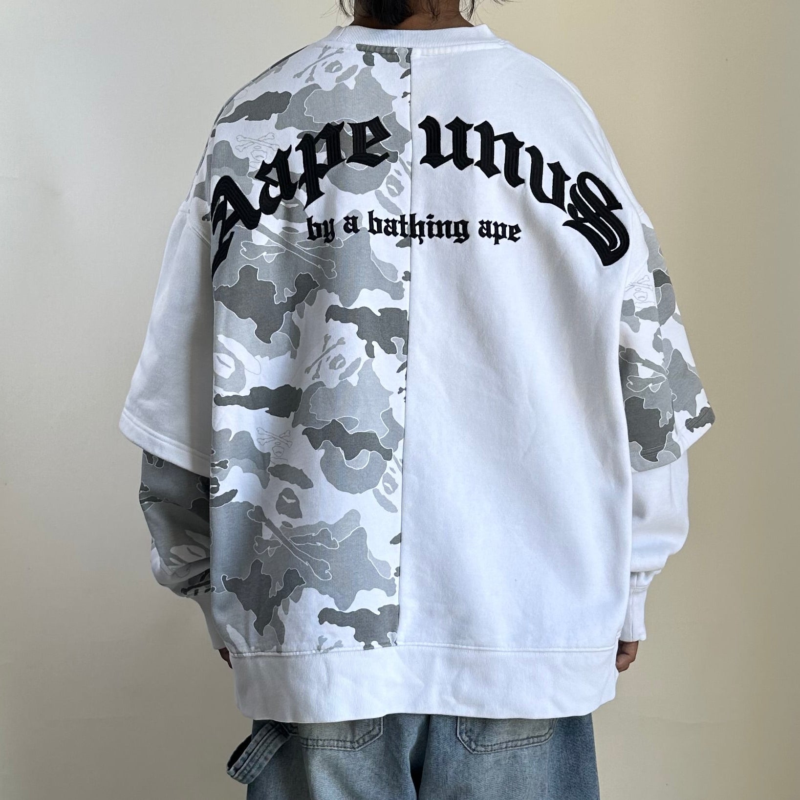 AAPE by A Bathing Ape Sweatshirt in a White and Gray Camouflage color way (Size XL)