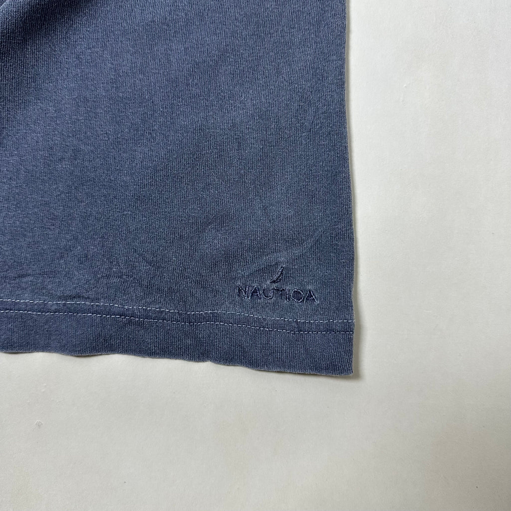 NAUTICA JAPAN Hasegawa Pigment Dyed Arch Logo T-shirt with Multiple Pin holes Size Medium Oversized