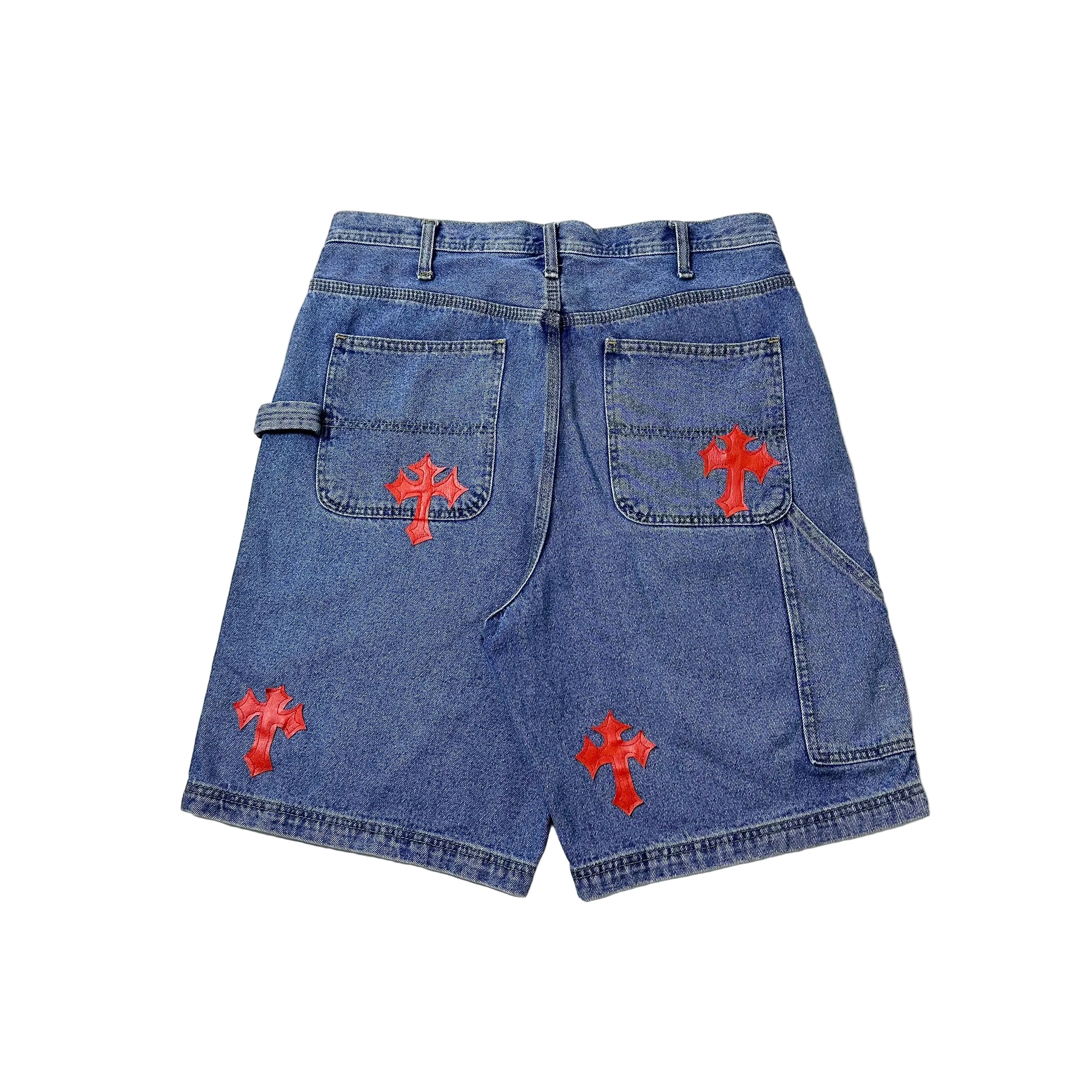 Carpenter Jorts with Chrome Hearts Customized Cross Patches (Size 34) — SOLD
