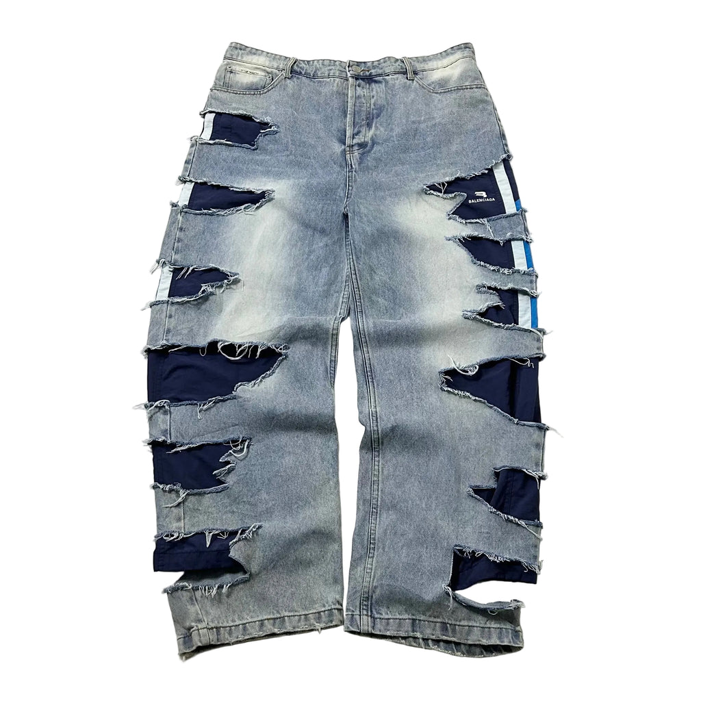 Balenciaga "Afterworld" Slashed Track pants Jeans washed denim (Size 36) OFF only - SOLD