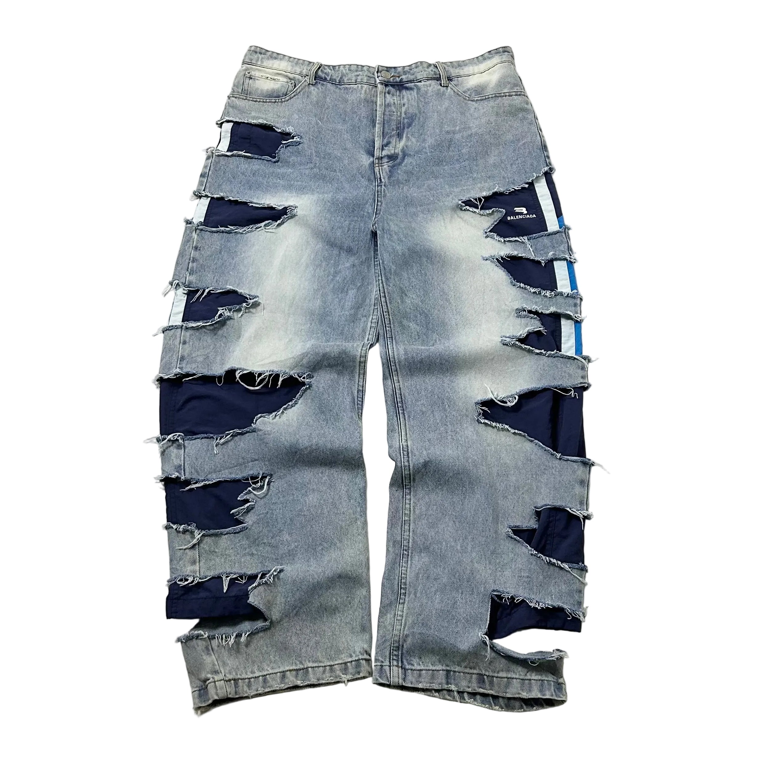 Balenciaga "Afterworld" Slashed Track pants Jeans washed denim (Size 36) OFF only - SOLD