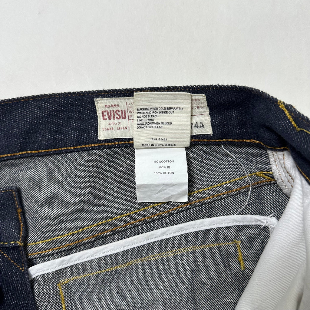 Evisu Big Daicock Striped Logo Denim Jeans with Gold “EVISU” Spell out Size 29