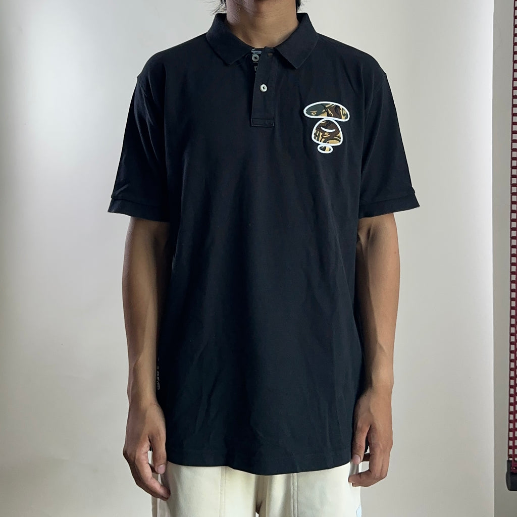 AAPE By A Bathing Ape Embroidered Logo Polo Shirt Black XL