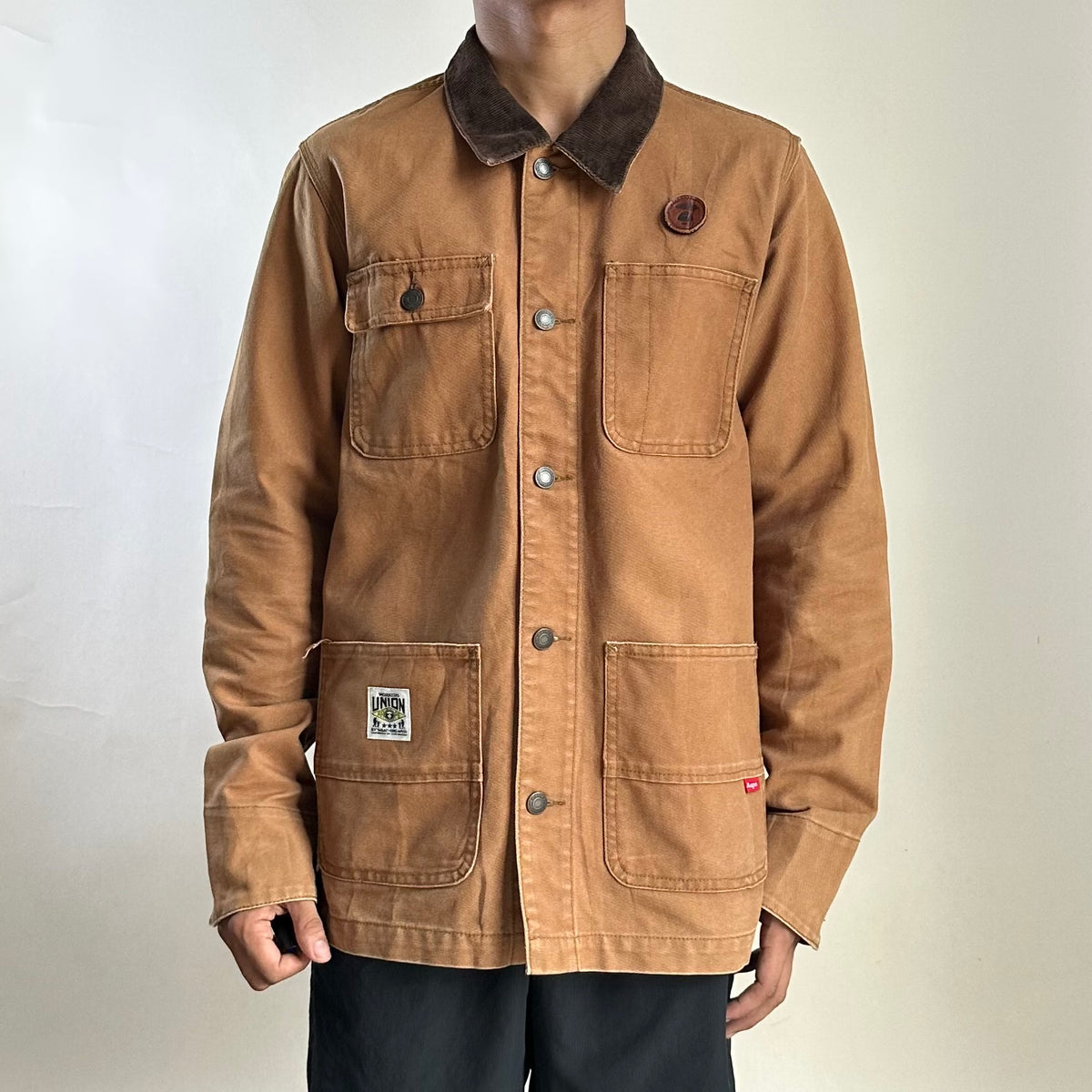 AAPE by A Bathing Ape Chore Coat Jacket Corduroy Collar in Brown Canvas (Size Large)