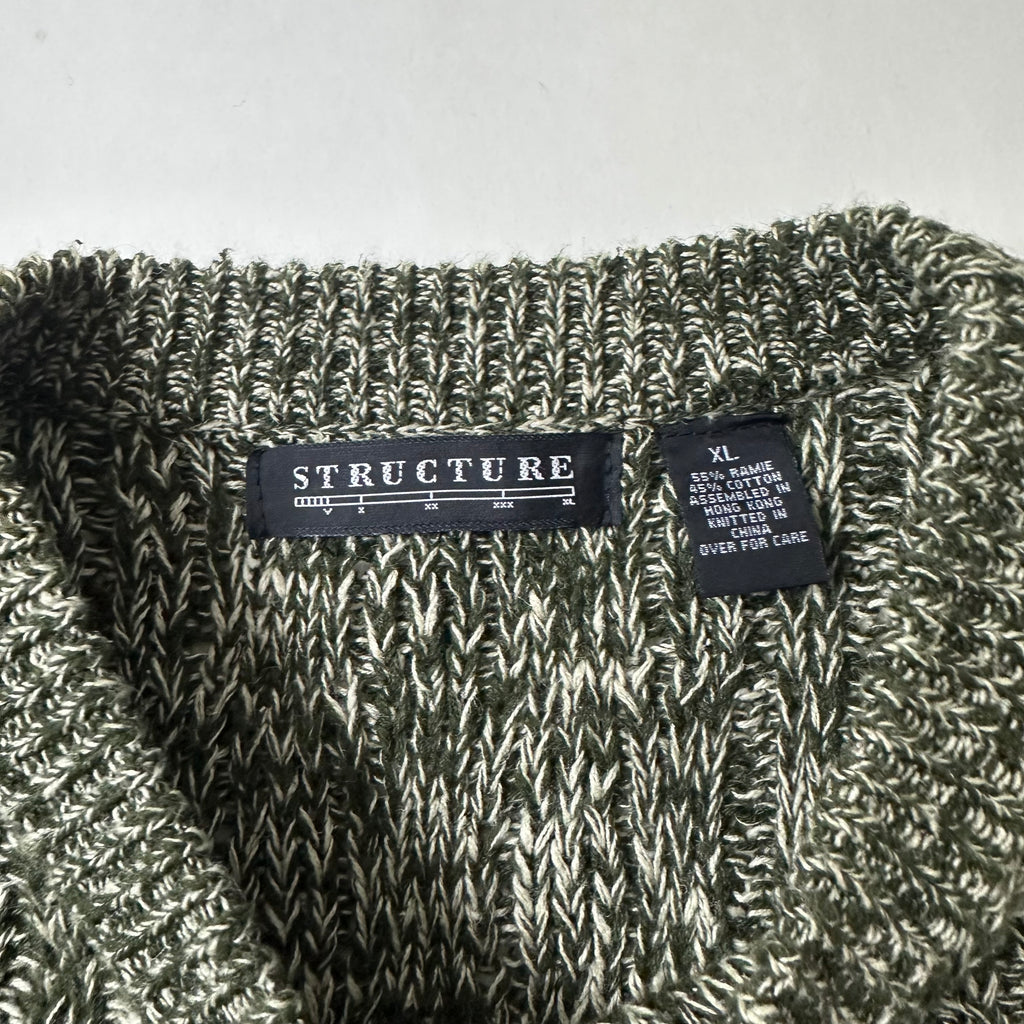 Vintage Structure Cable-Knit Sweater in Marled Green (Size XL)