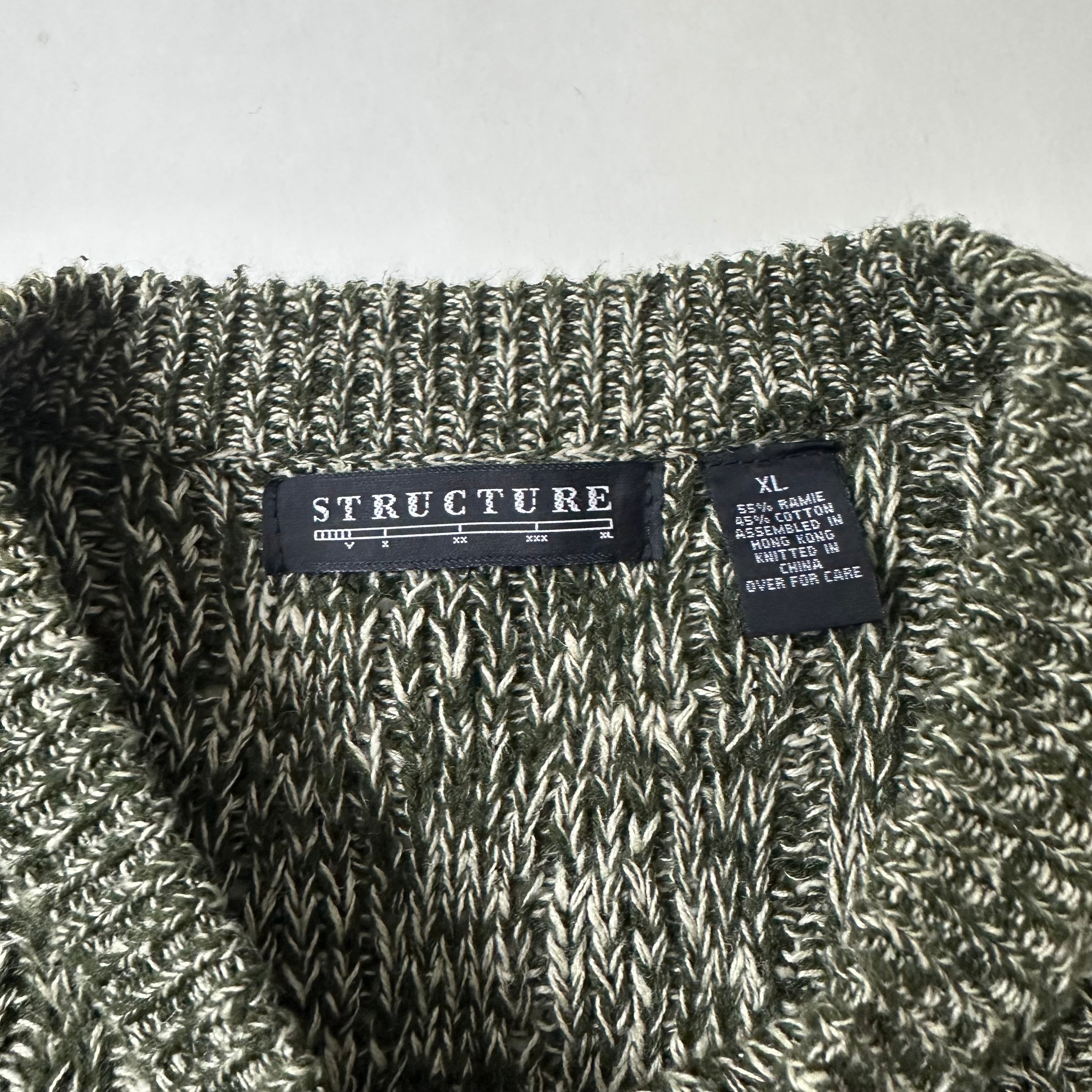 Vintage Structure Cable-Knit Sweater in Marled Green (Size XL)