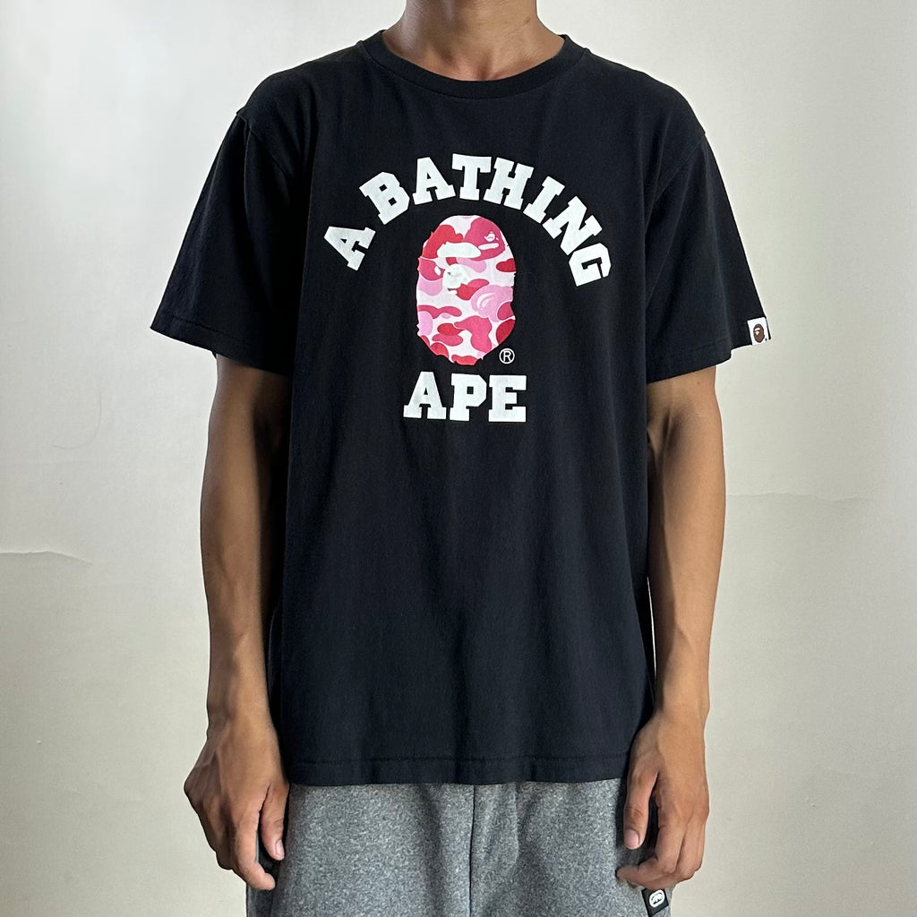 BAPE Pink Camo College Tee in Black (Size Medium)
