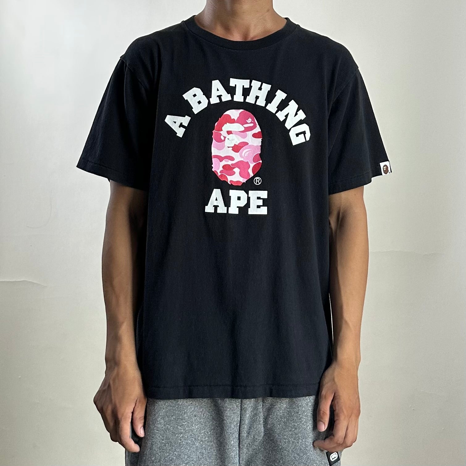 BAPE Pink Camo College Tee in Black (Size Medium)