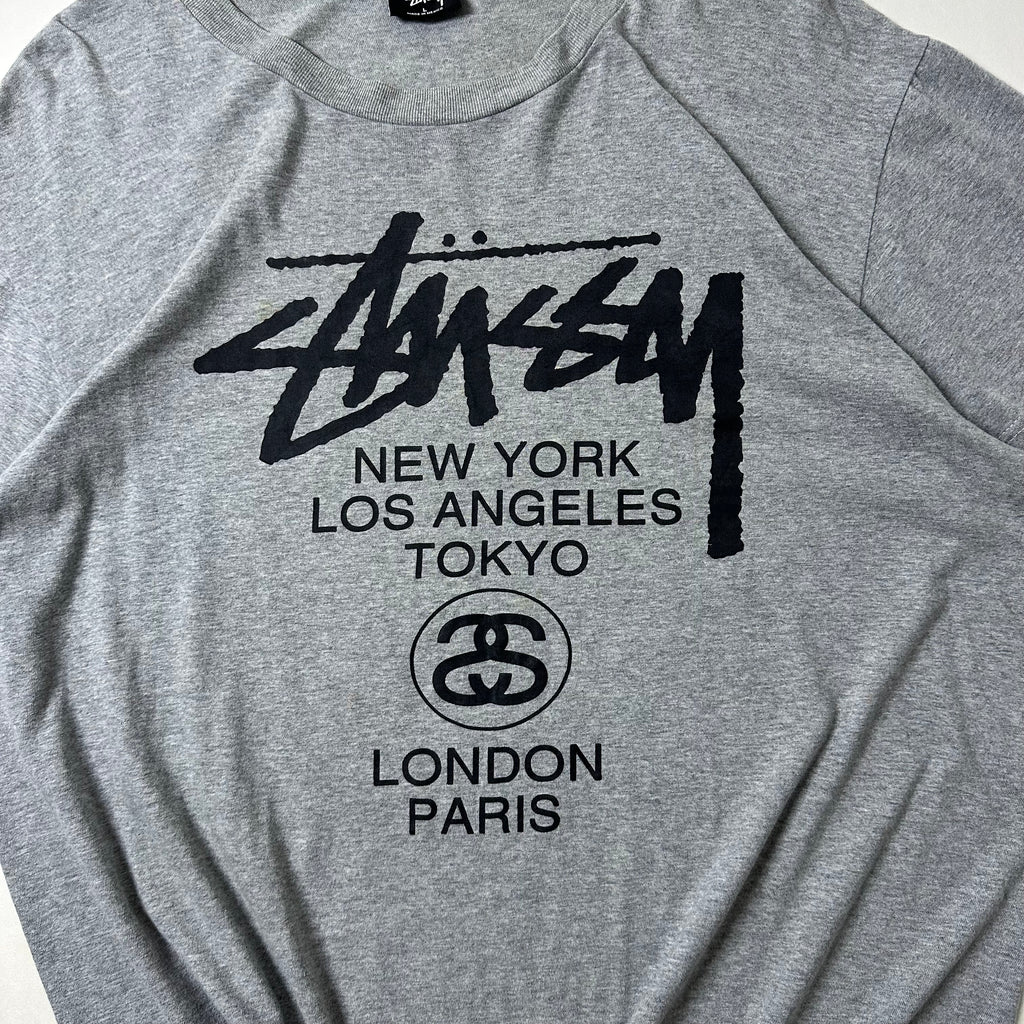 Stussy World Tour T-shirt in Gray (Size Large) Boxy Fit
