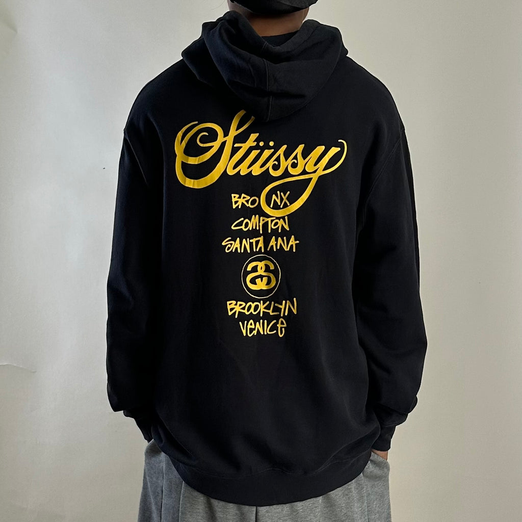 Stussy World Tour Hoodie Jacket in Black Size XL (Best Fit Large)