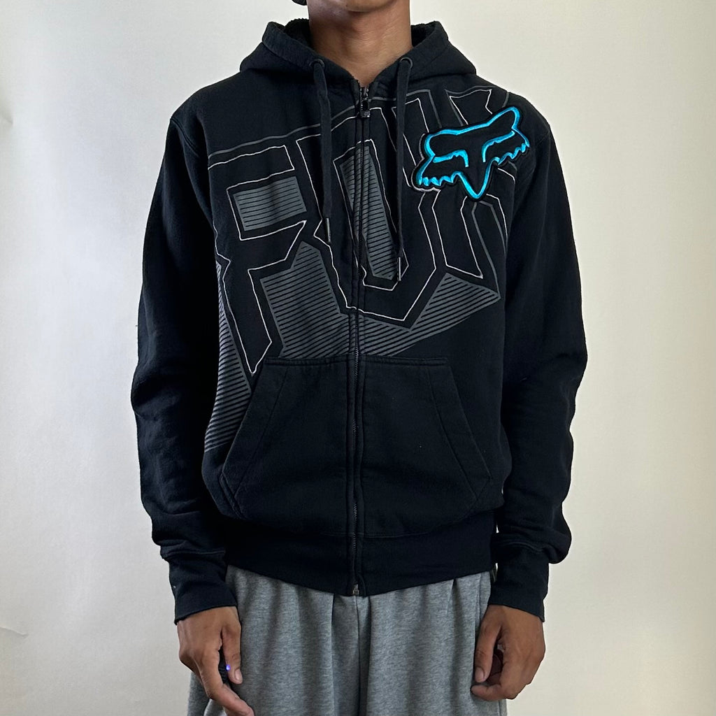 Fox Racing Y2k Zip-up Hoodie Big Logo in Black Size Small (Fits Medium)