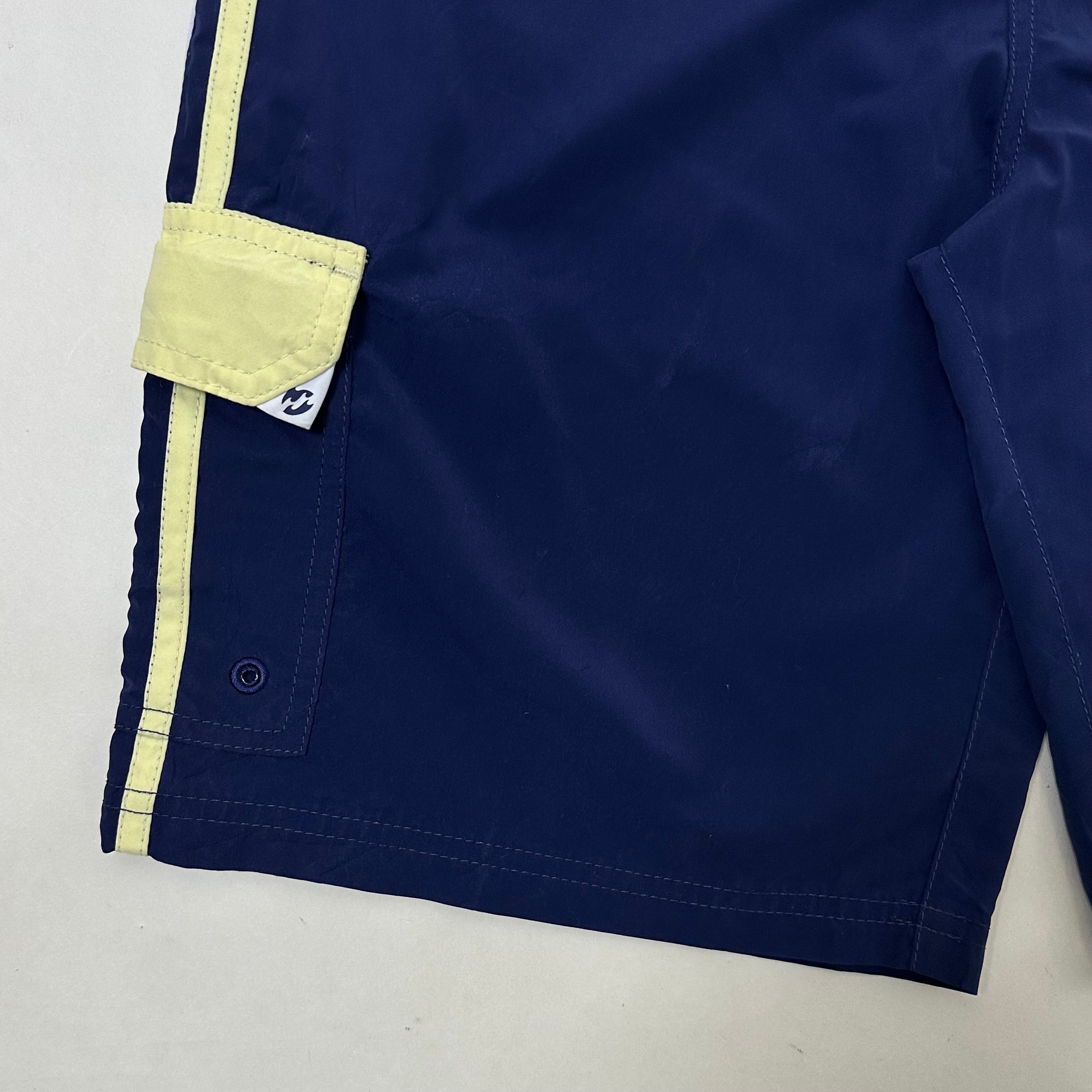 2000’s Billabong Board Shorts in Navy Blue and Yellow Color way Size 32
