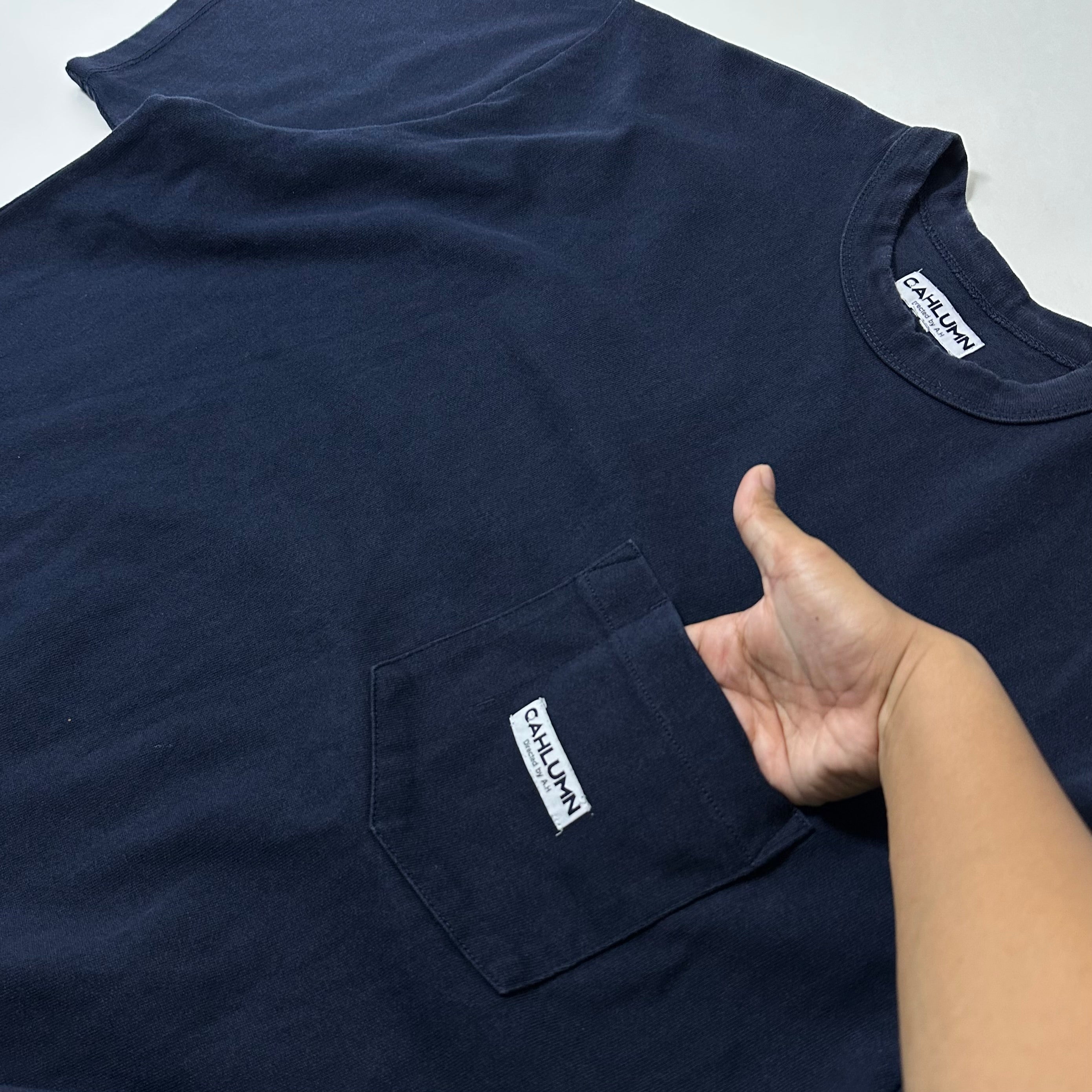 CAHLUMN Heavy Weight Jersey Pocket T-shirt in Navy Blue Size Large (Fits XL)