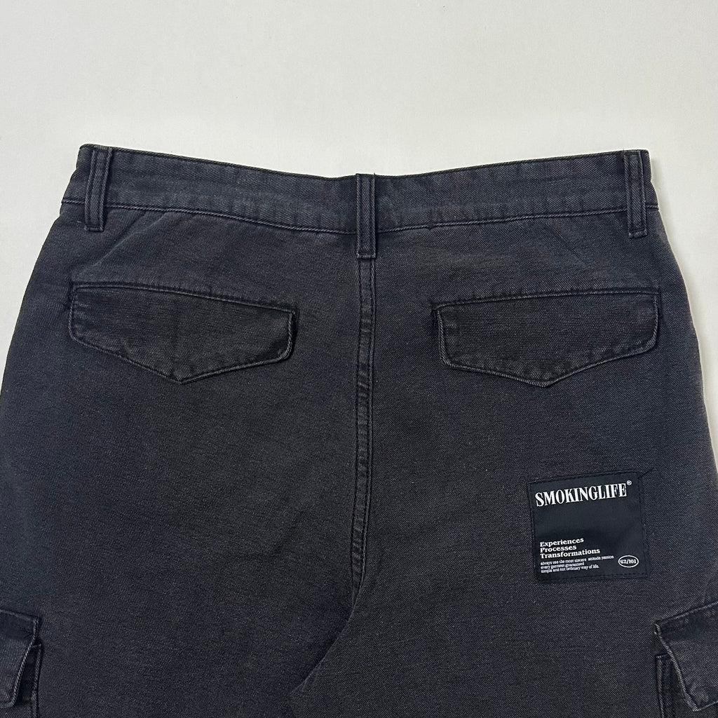 SMOKING-LIFE Cargo Pants in Acid Wash Black Size (32-33)