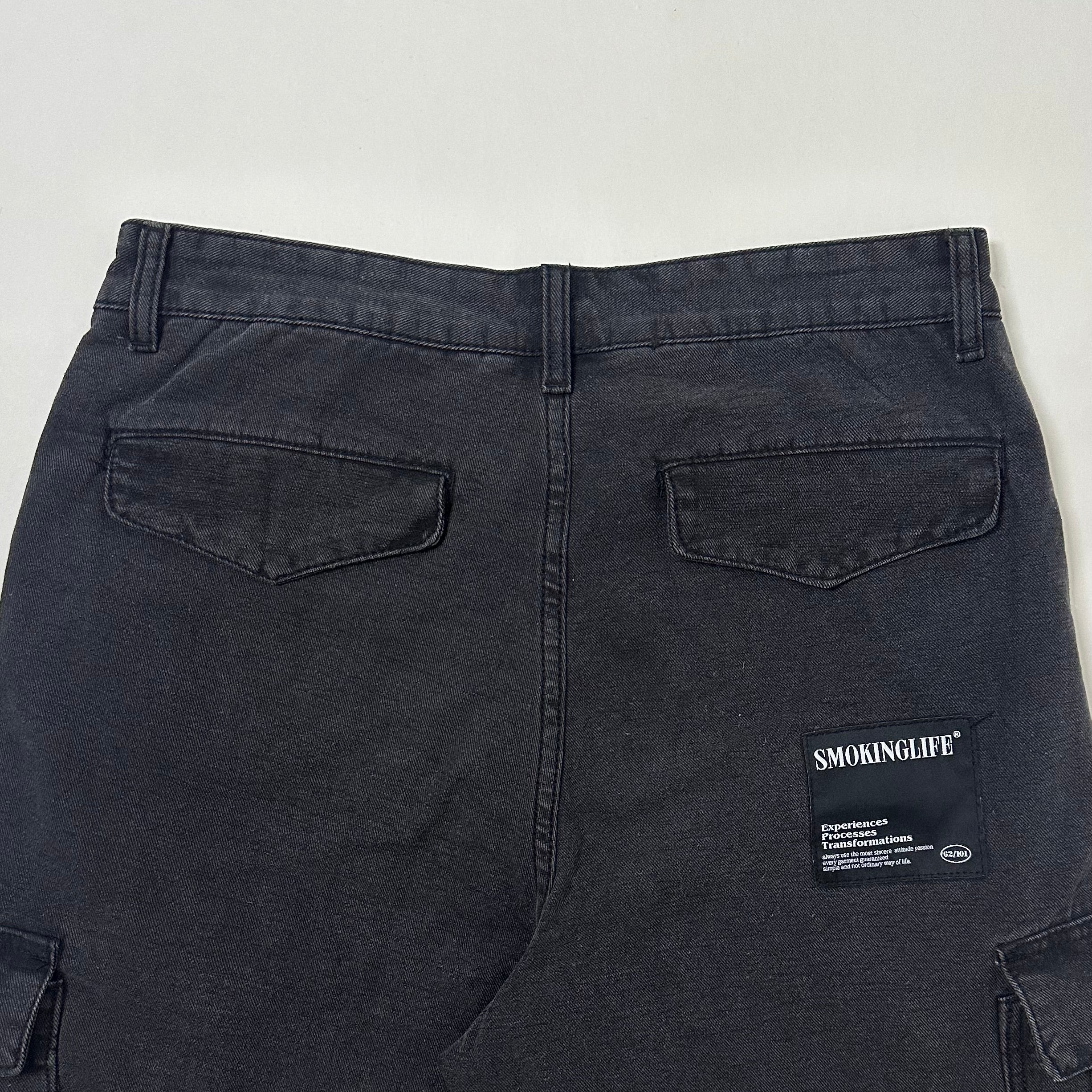SMOKING-LIFE Cargo Pants in Acid Wash Black Size (32-33)