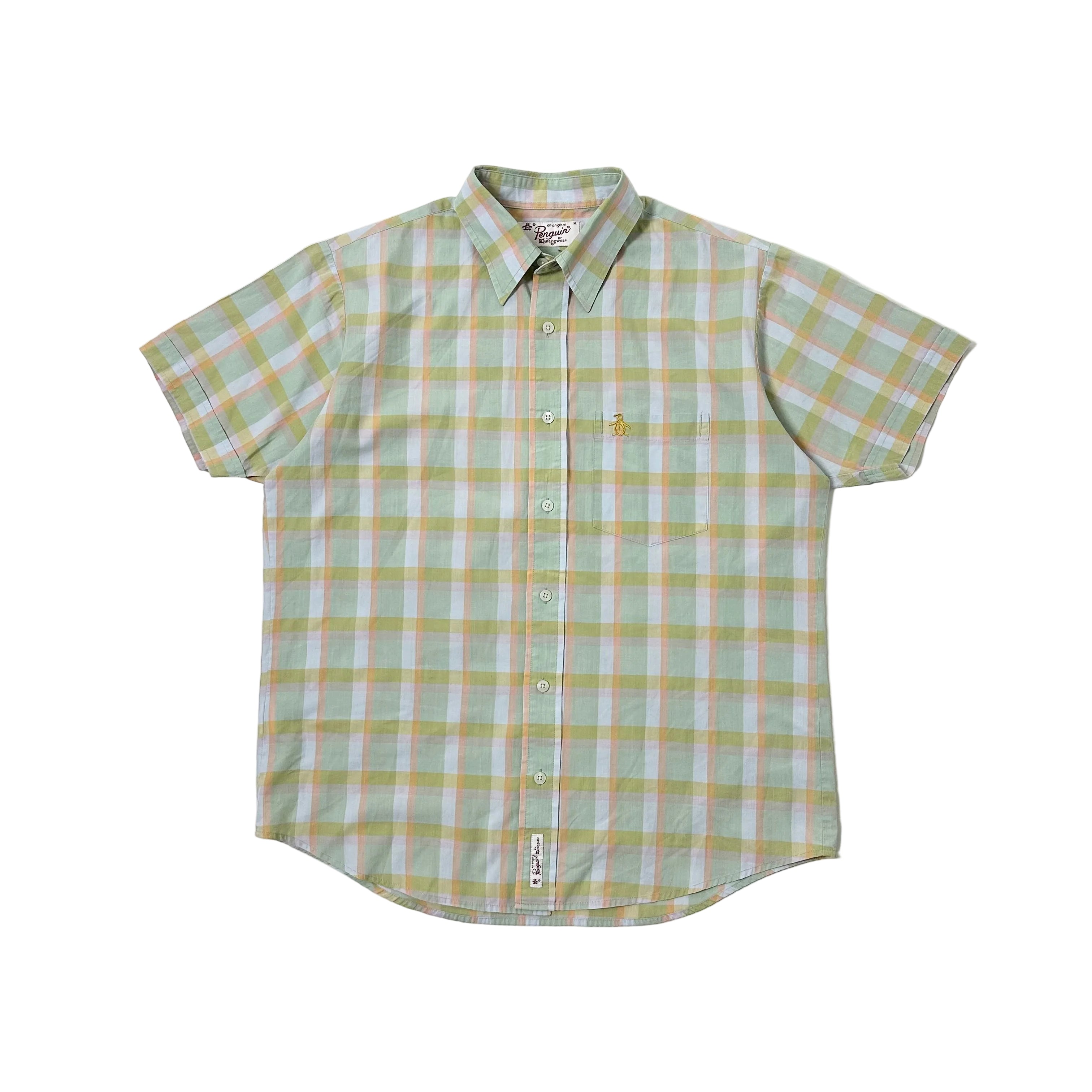 Penguin Short-sleeve Button-down Polo in Pastel Plaid Pattern (Size Medium)
