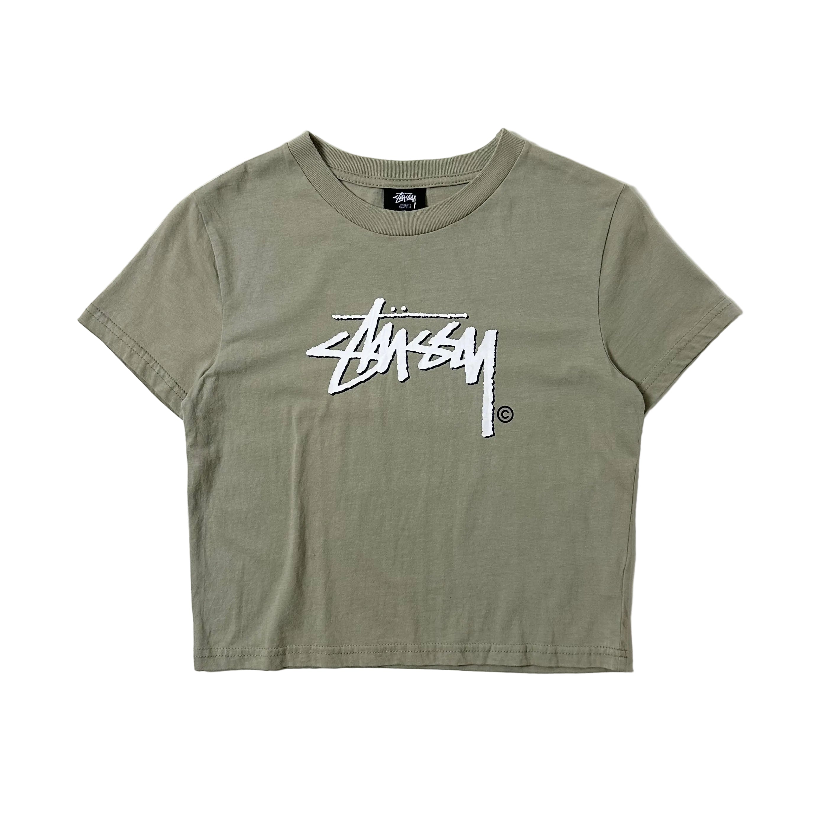 Stussy Crop T-shirt for Women in Olive green (Size 10 Medium)