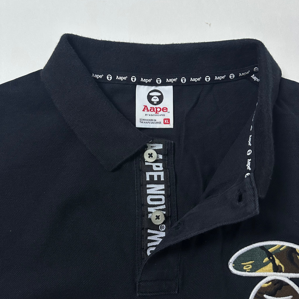 AAPE By A Bathing Ape Embroidered Logo Polo Shirt Black XL