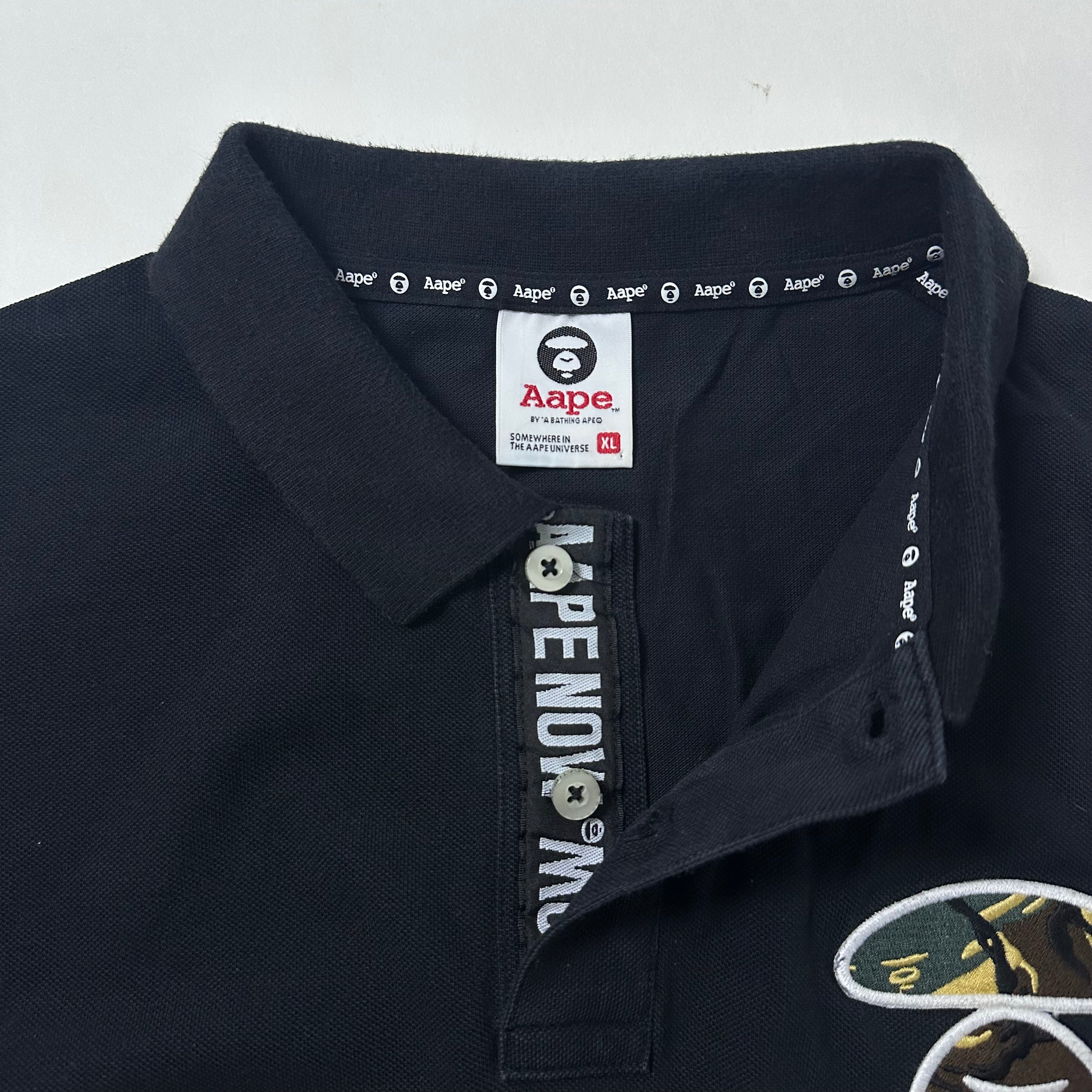 AAPE By A Bathing Ape Embroidered Logo Polo Shirt Black XL